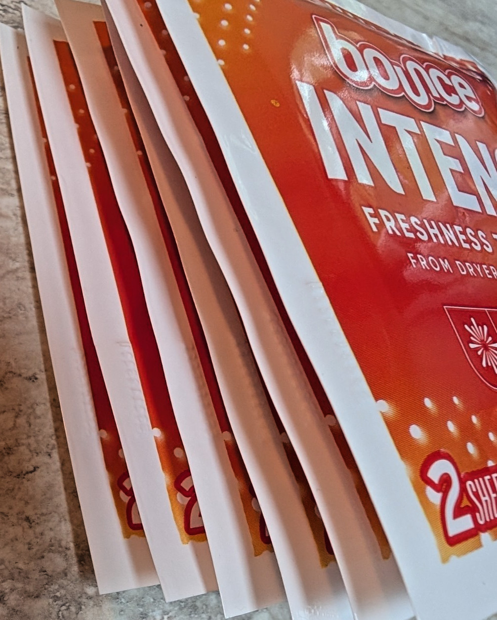 1 dozen Bounce Intense Dryer Sheets Travel Size
