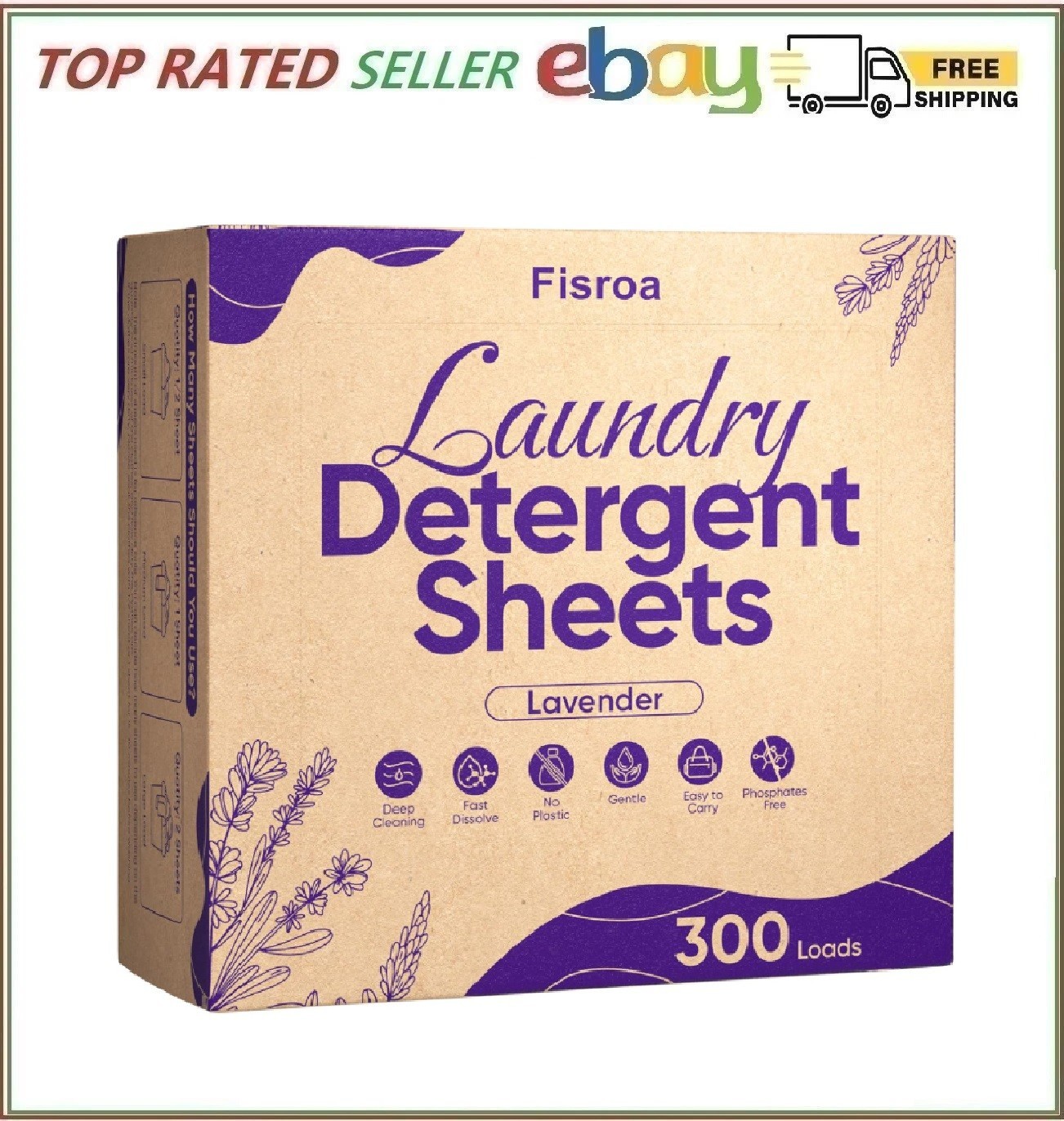 Lavender Laundry Detergent Sheets Travel Eco-friendly 300 Loads Fisroa Clothes W