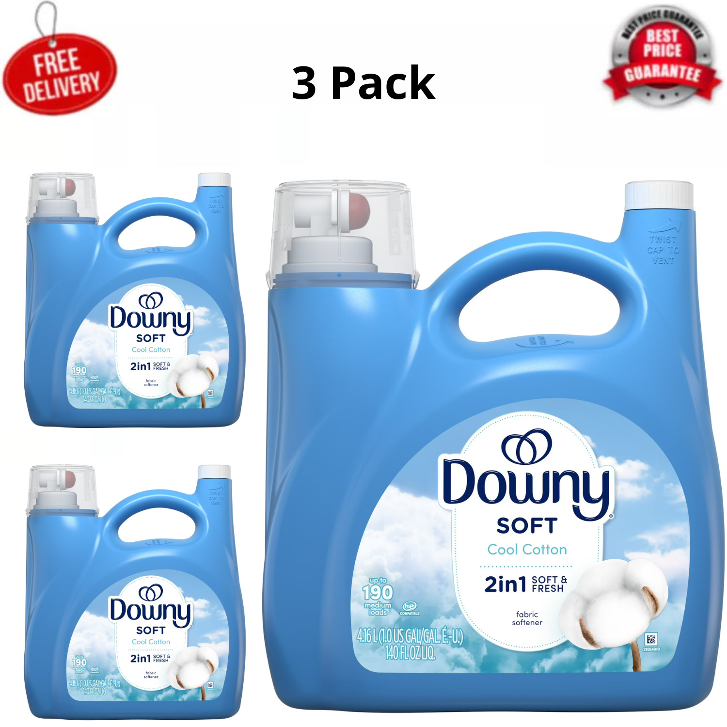 3 Pack Downy Liquid Fabric Softener Conditioner Cool Cotton 140oz 190 Loads