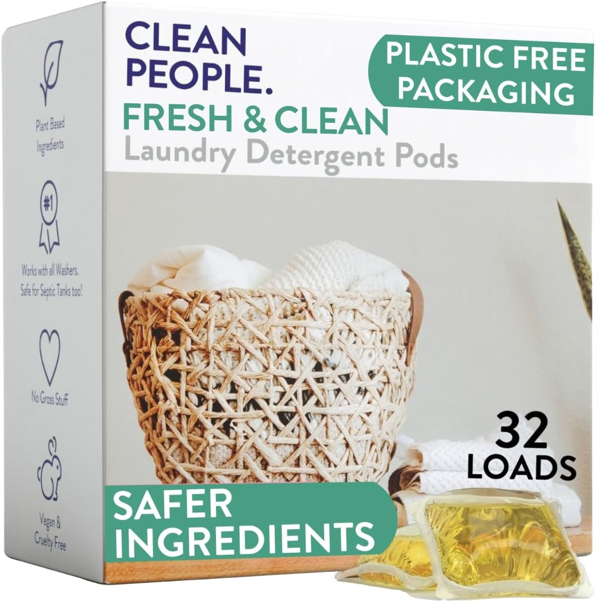 The Clean People Laundry Detergent Pods – Hypoallergenic Laundry Pods – 32 Pack