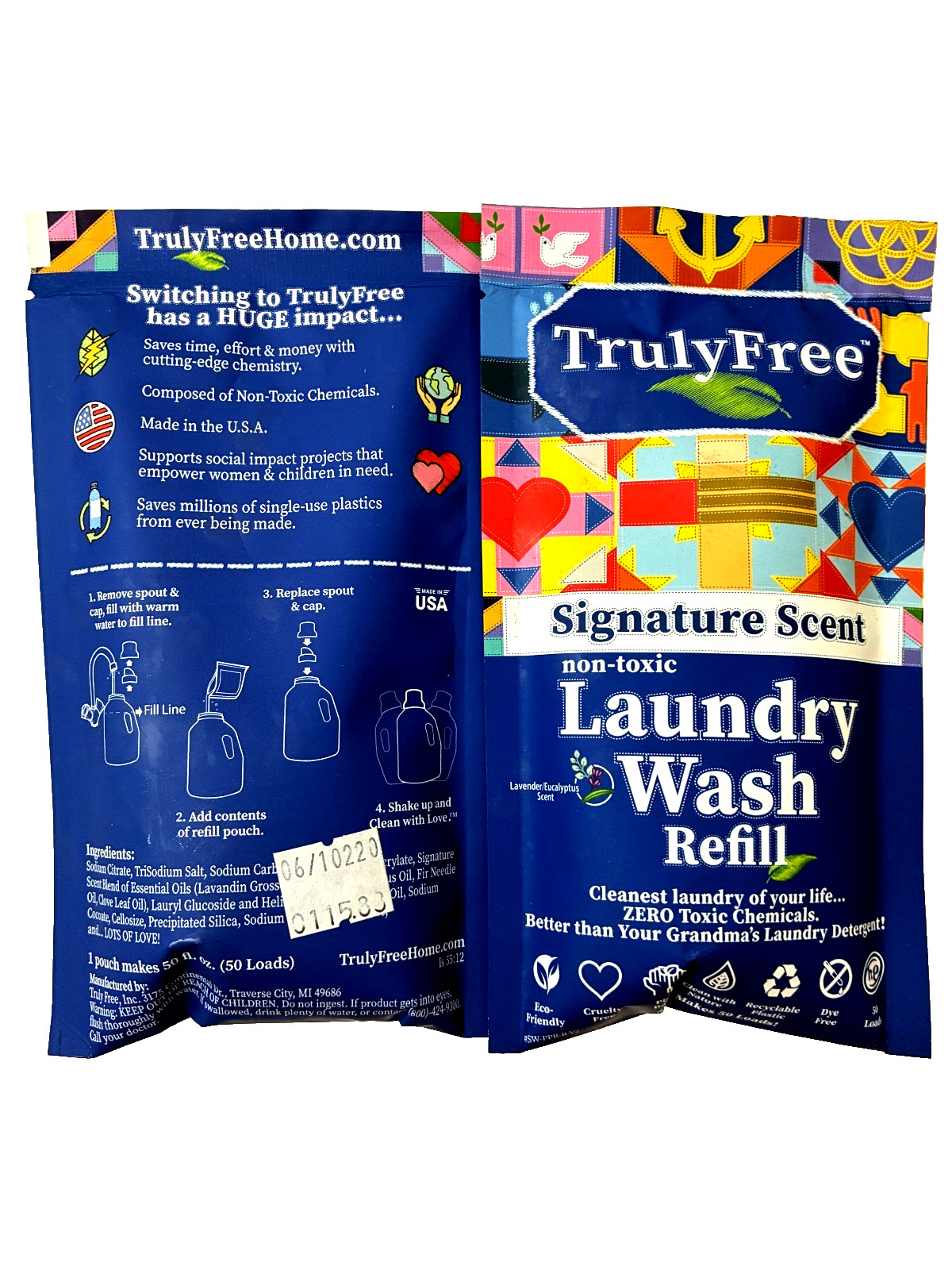 Truly Free Laundry Wash Refill Pouch Non-Toxic Signature Scent 50 Loads 2 Packs
