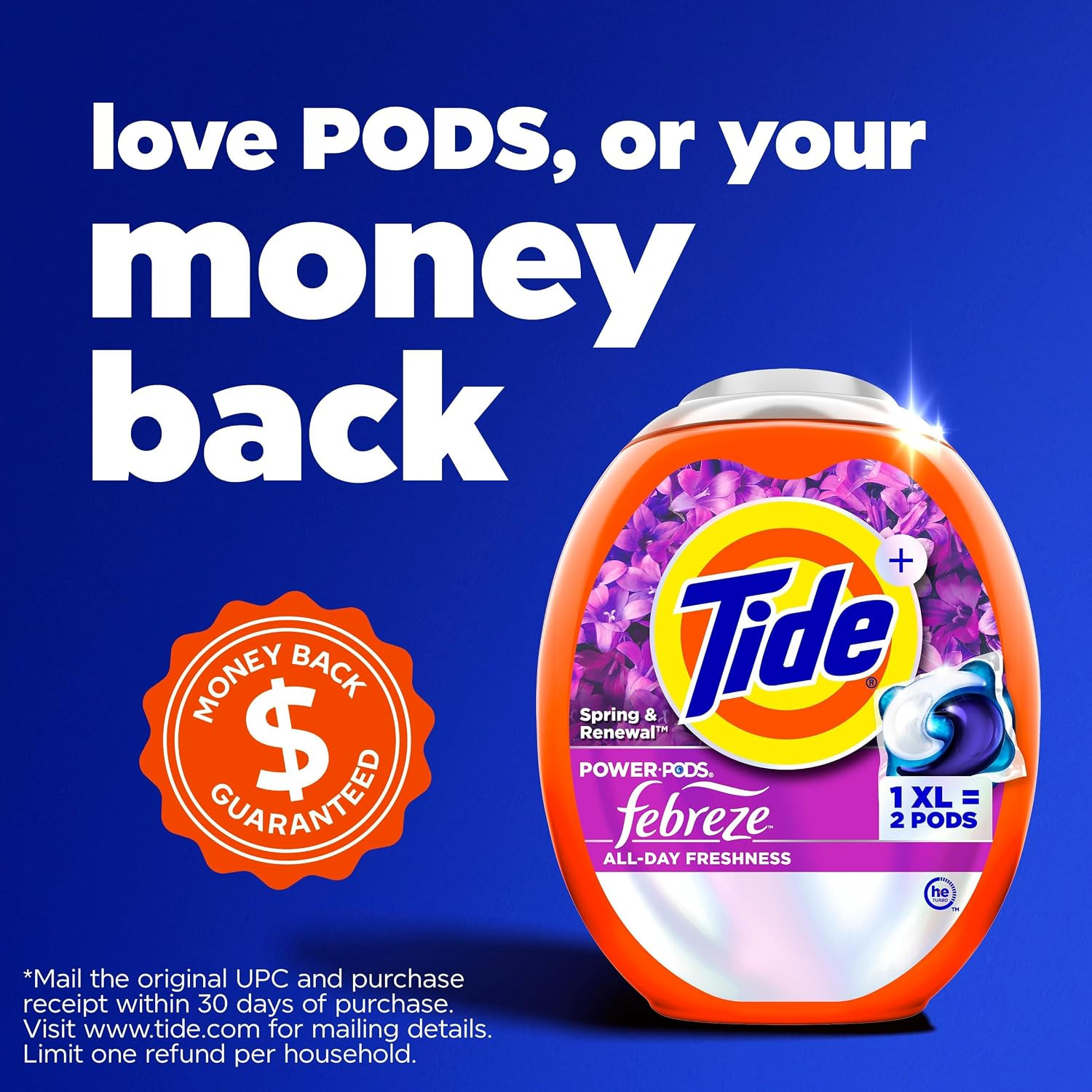 Tide Power Pods with Febreze Laundry Detergent Pacs, 45 Count, Spring & Renewal