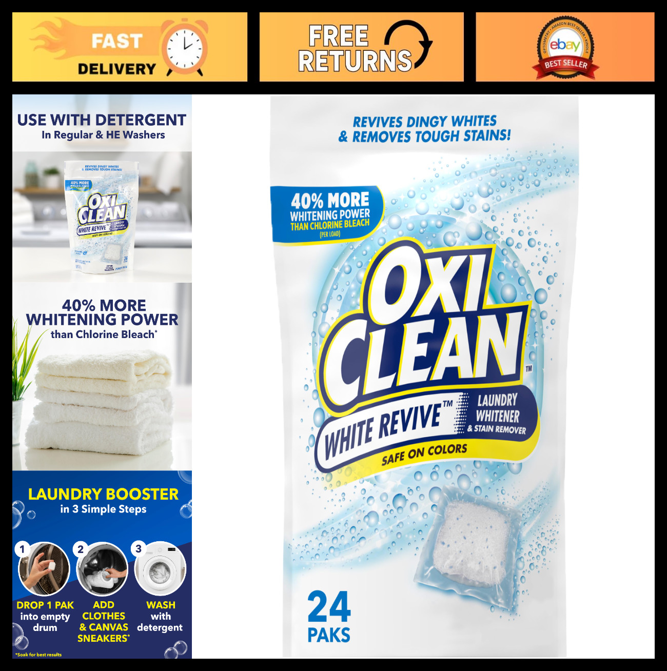 Laundry Whitener & Stain Remover Power Paks, 24 Count – OxiClean Alternative