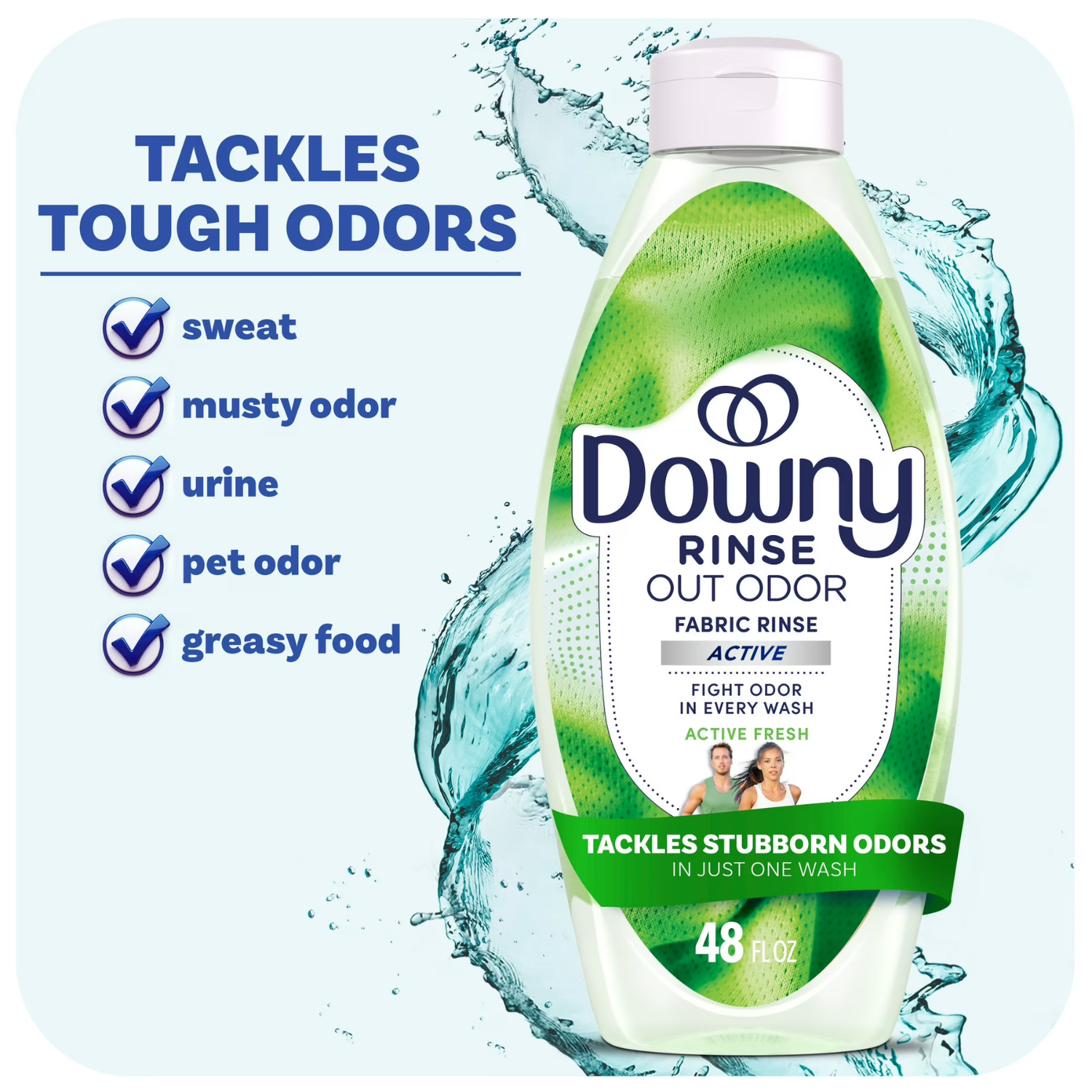 2 Pack Downy Rinse Out Odor Laundry Rinse Active Fresh Scent 48 fl oz, 70 Loads