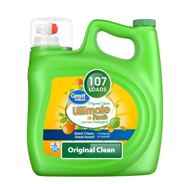 Liquid Laundry Detergent Great Value Original Clean 154 fl oz 107 Loads HE