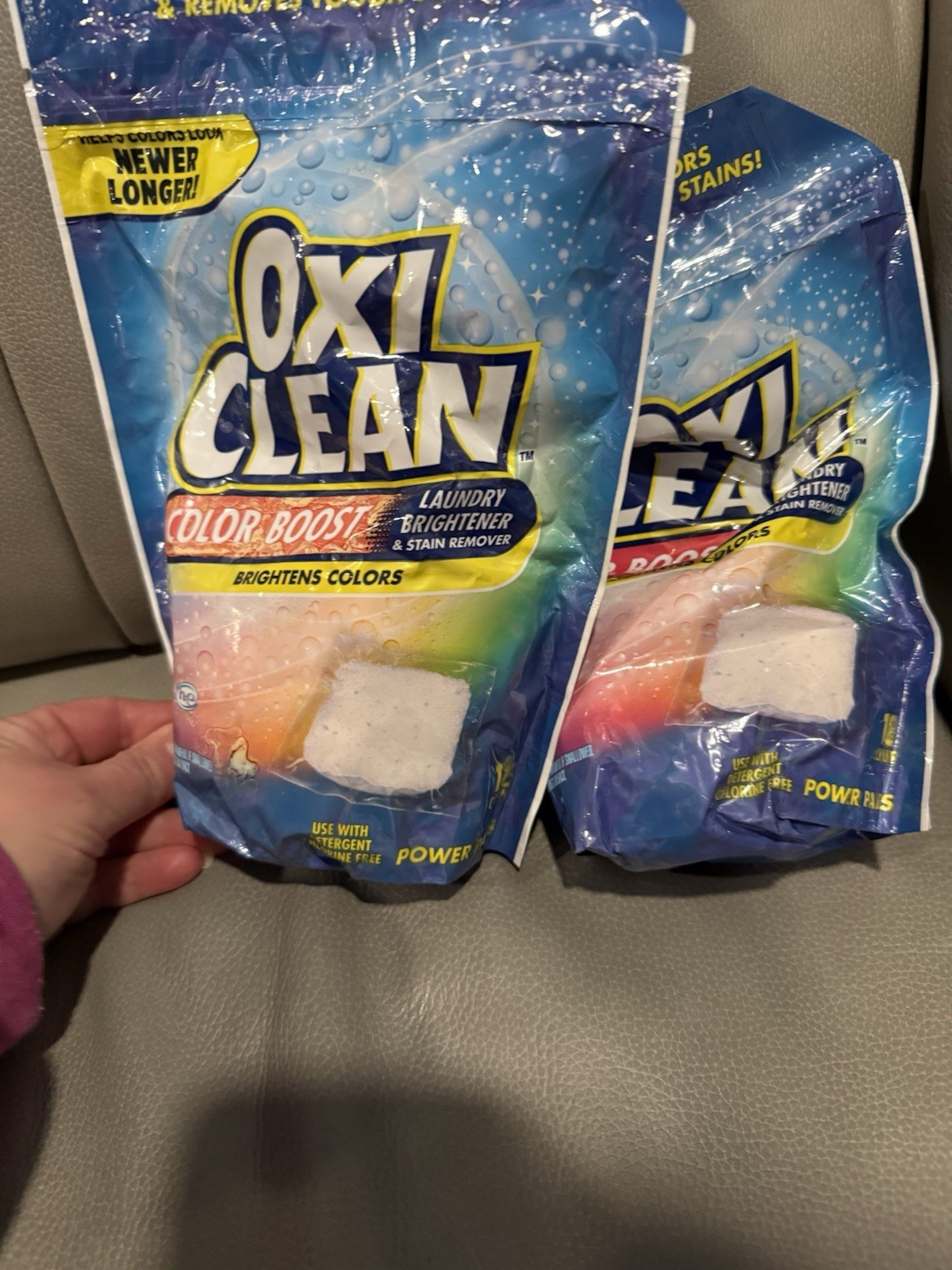 (2) OxiClean Color Boost Laundry Brightener & Stain Remover Power Paks 18 Each