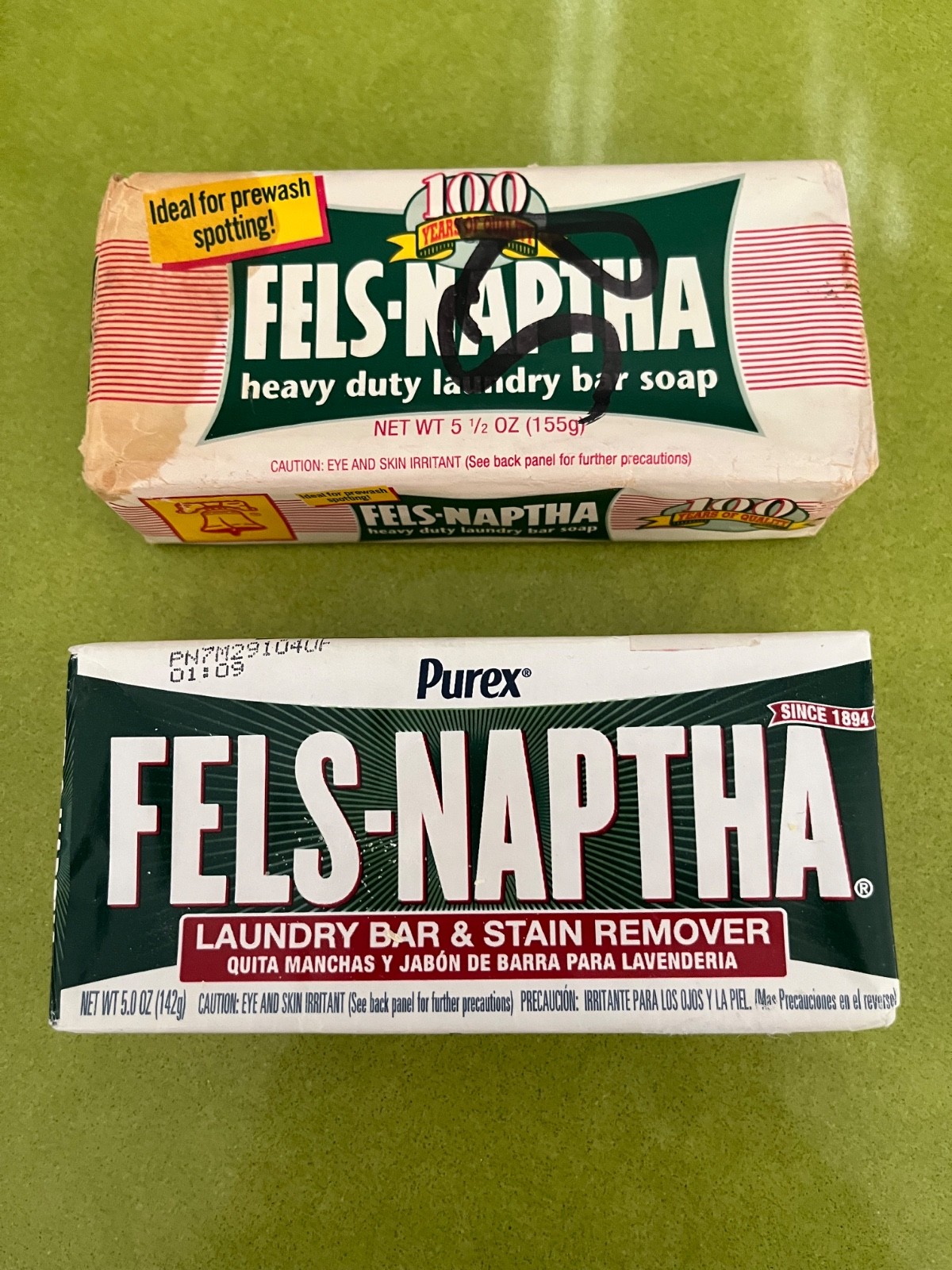 2 Bars Fels-Naptha Laundry Bar Soap Dial 100 Years & Purex