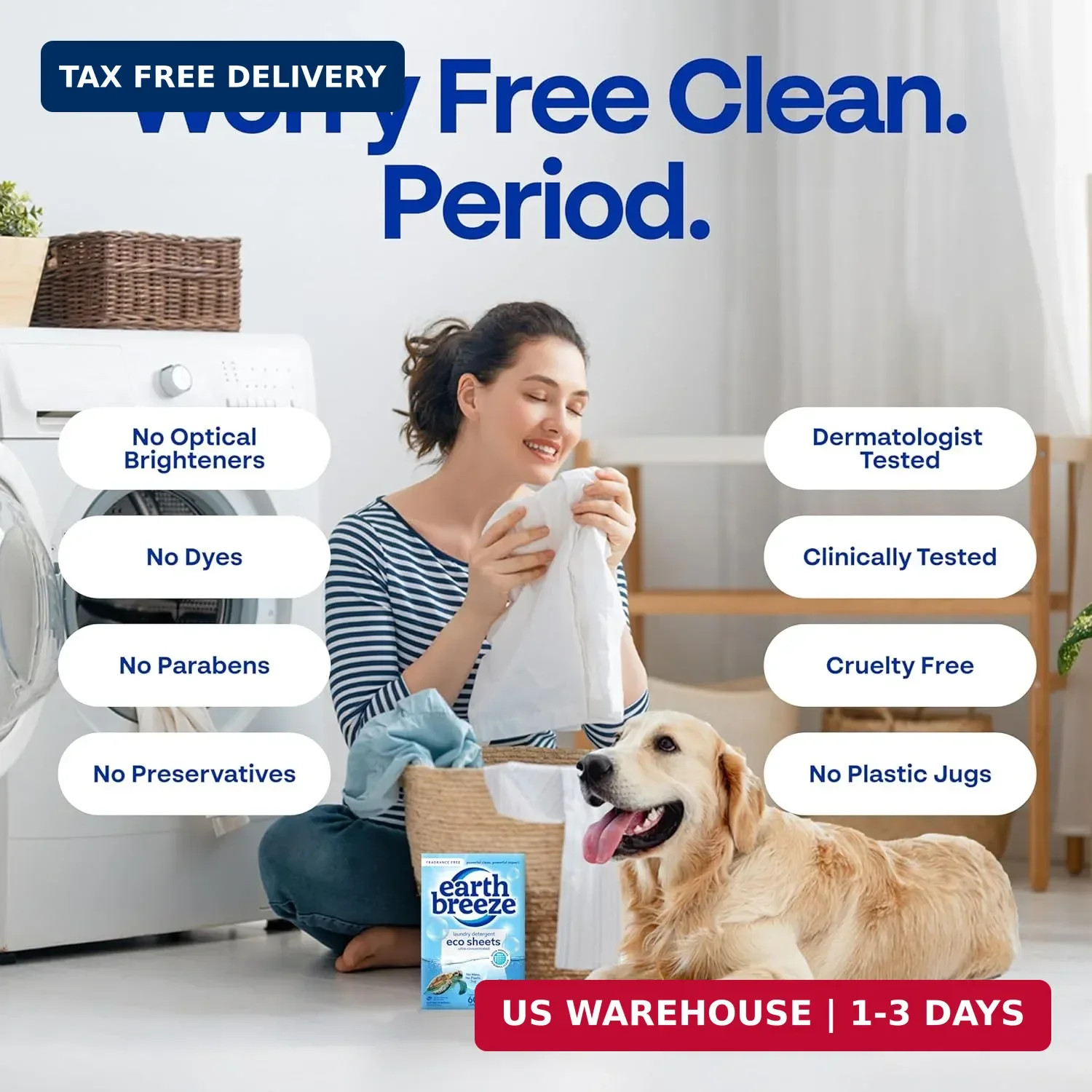 Earth Breeze Laundry Detergent Sheets-Fragrance Free-No Plastic Jug (60 Loads)