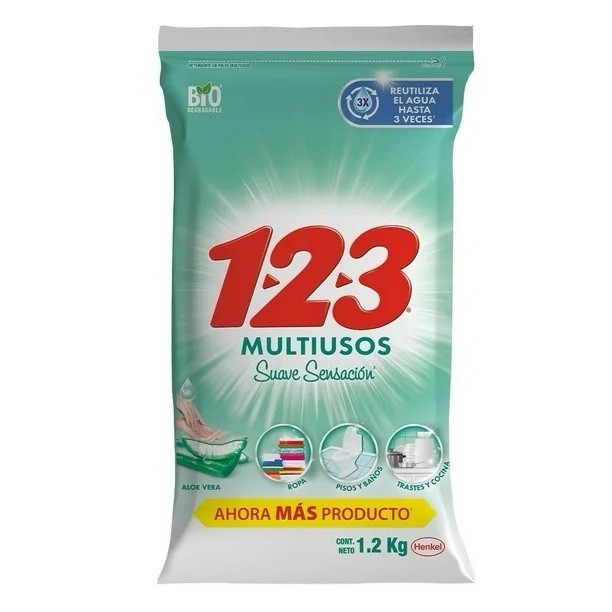 3X Detergente 123 Multiusos 🇲🇽 Powder Laundry Detergent, 1.2Kg, 3 Pack
