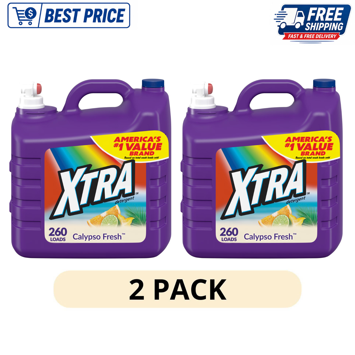 (2 Pack) Xtra Liquid Laundry Detergent Calypso Fresh Scent 312 fl oz, 260 Loads