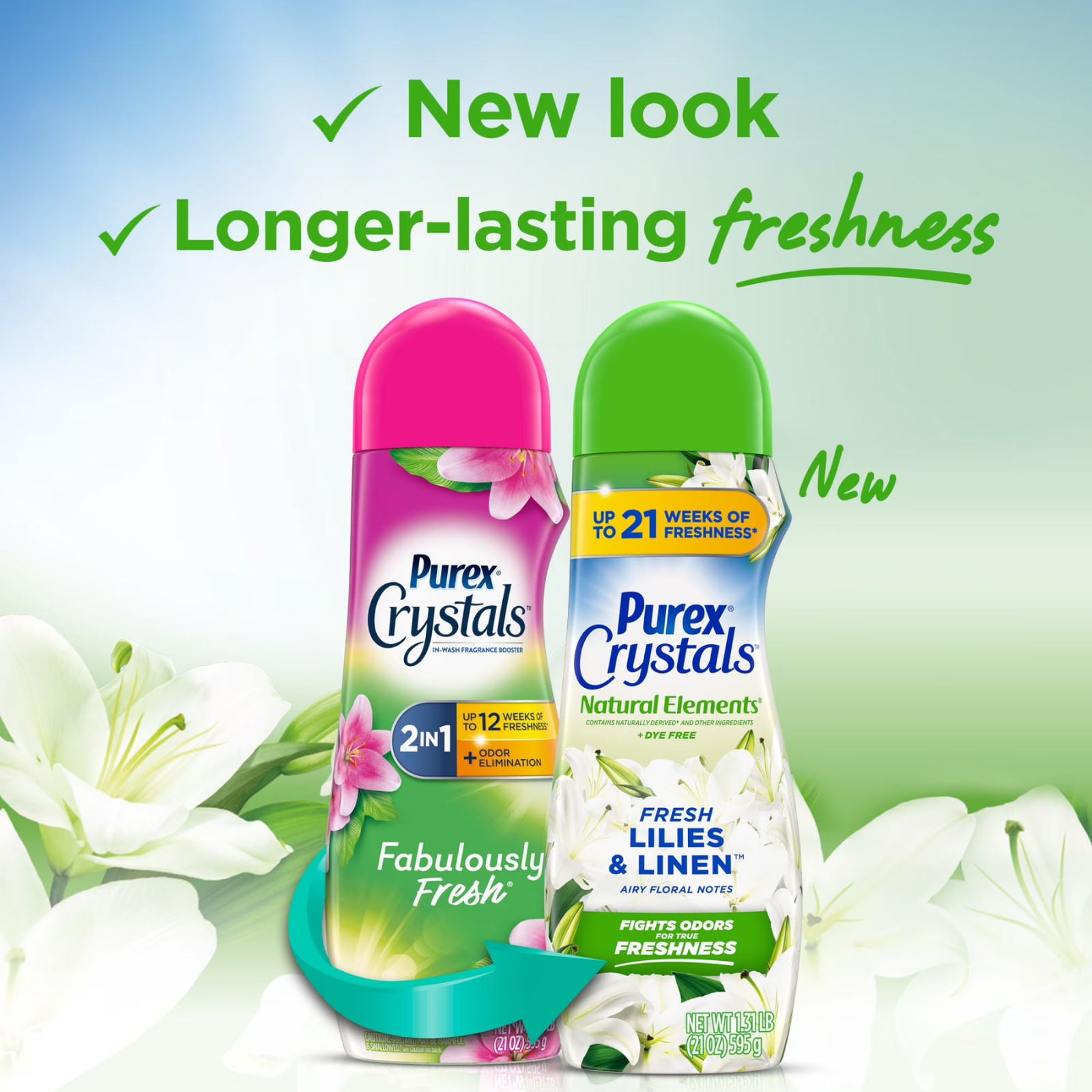 (2 Pack) Purex Crystals Natural Elements Scent Booster – Lilies & Linen – 39oz