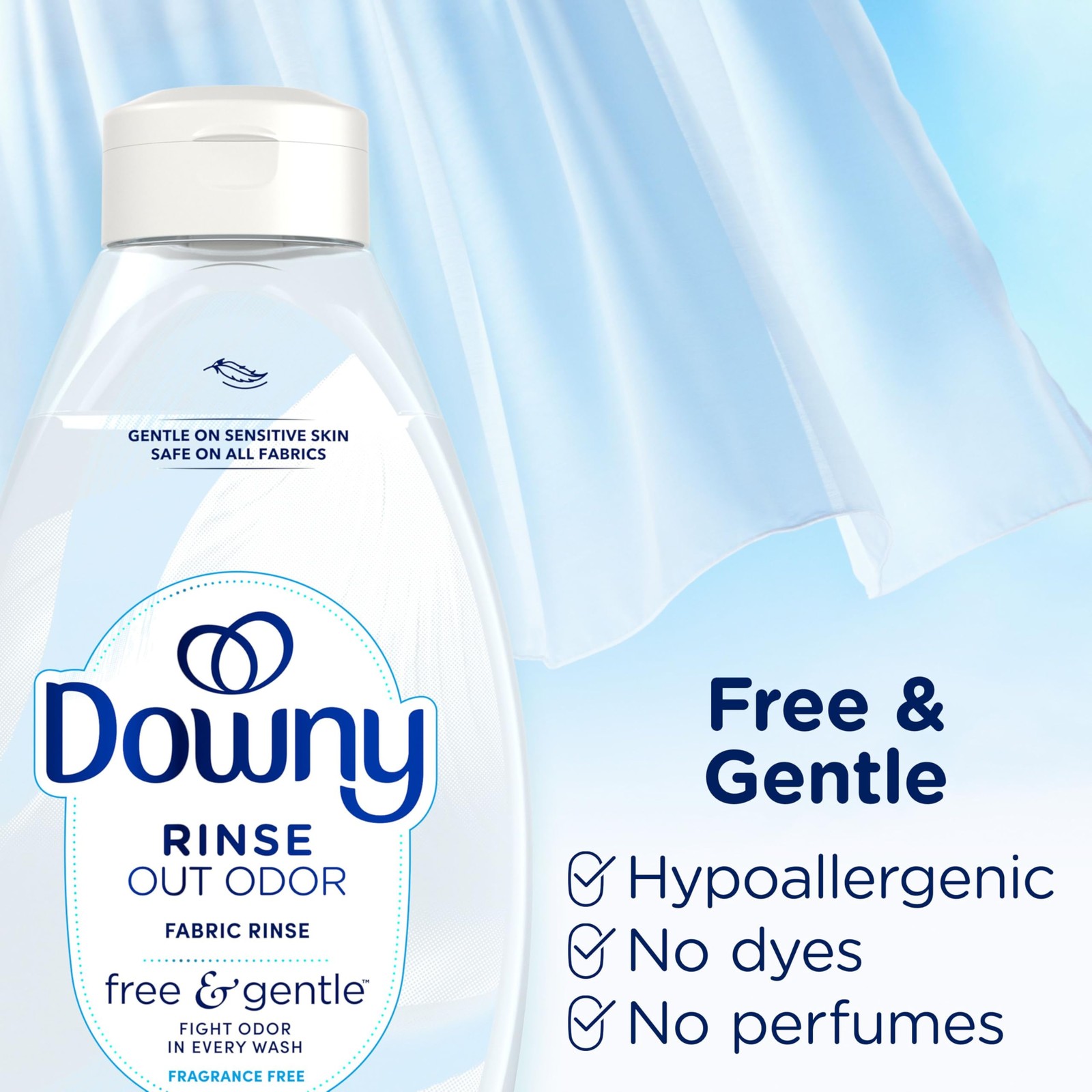 Downy Free & Gentle Rinse Laundry Odor Remover, Scent Free, 48 FL OZ, Gentle …
