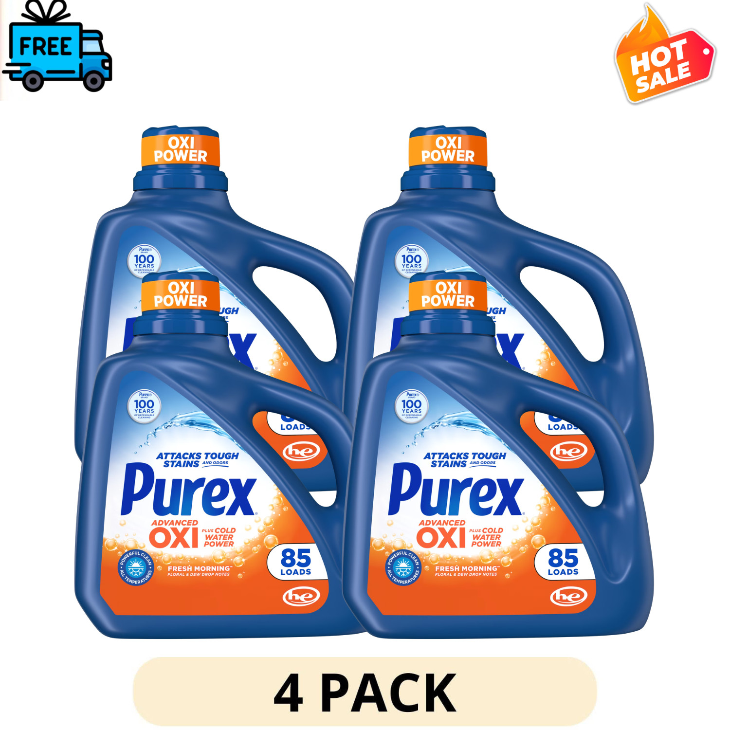4 Pack Liquid Laundry Detergent Plus Oxi Stain Defense 218 fl oz 145 Loads XL