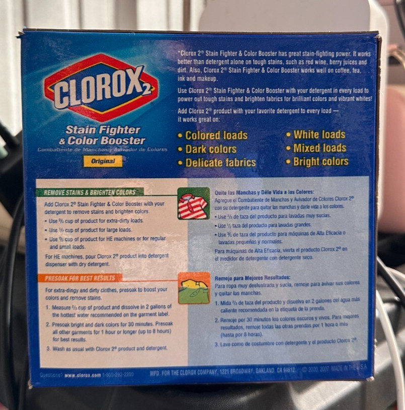 Clorox 2 Stain Fighter and Color Booster Detergent, 1.89 LB box Original Scent