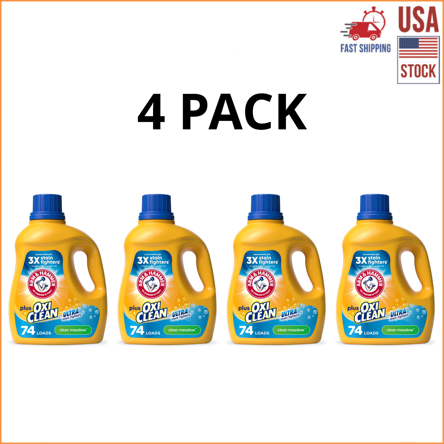 ARM & HAMMER Plus OxiClean Liquid Laundry Detergent Clean Meadow 96.2oz, 4 Pack