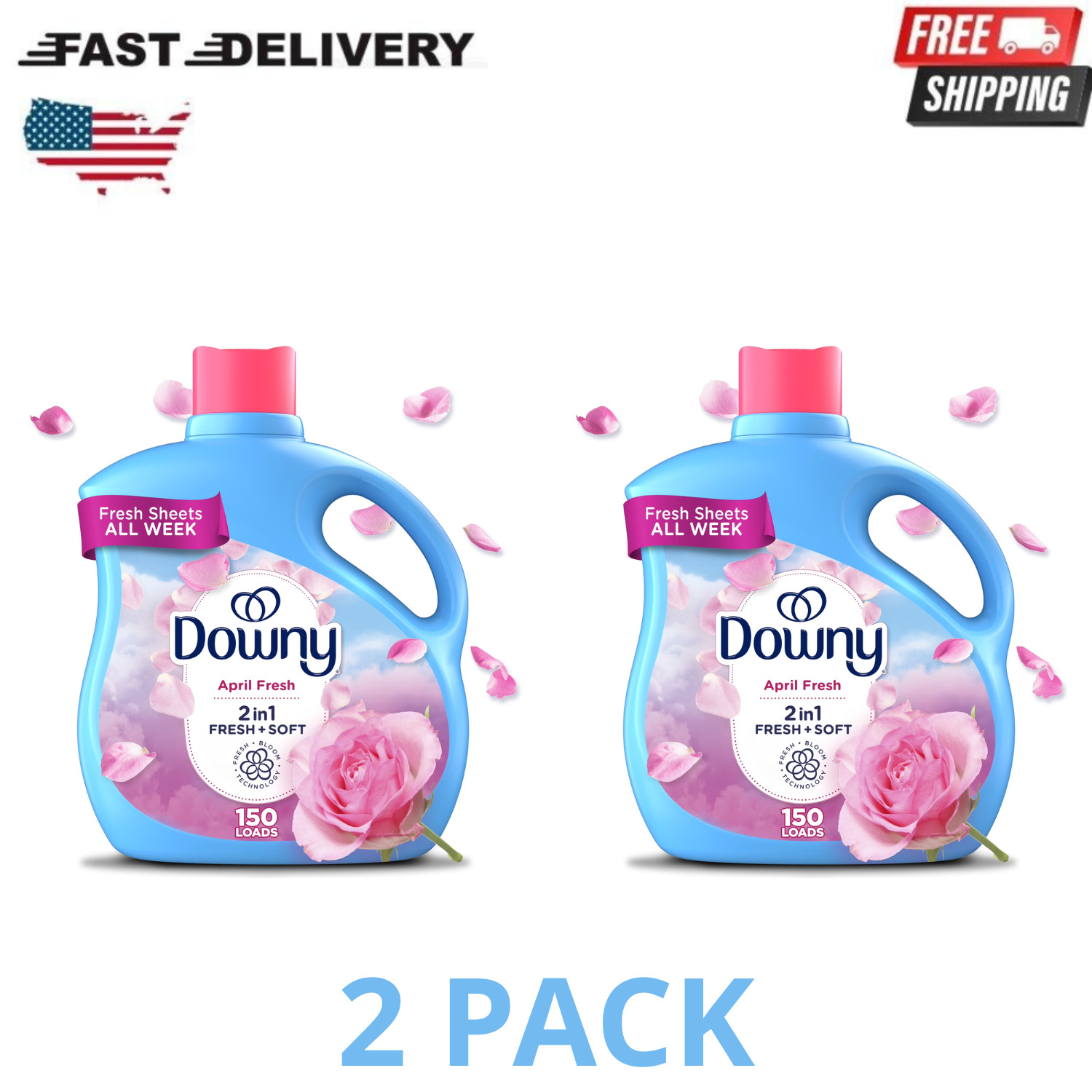 Downy Liquid Fabric Softener, April Fresh Scent, 111 fl oz, 150 Loads, 2 Pack