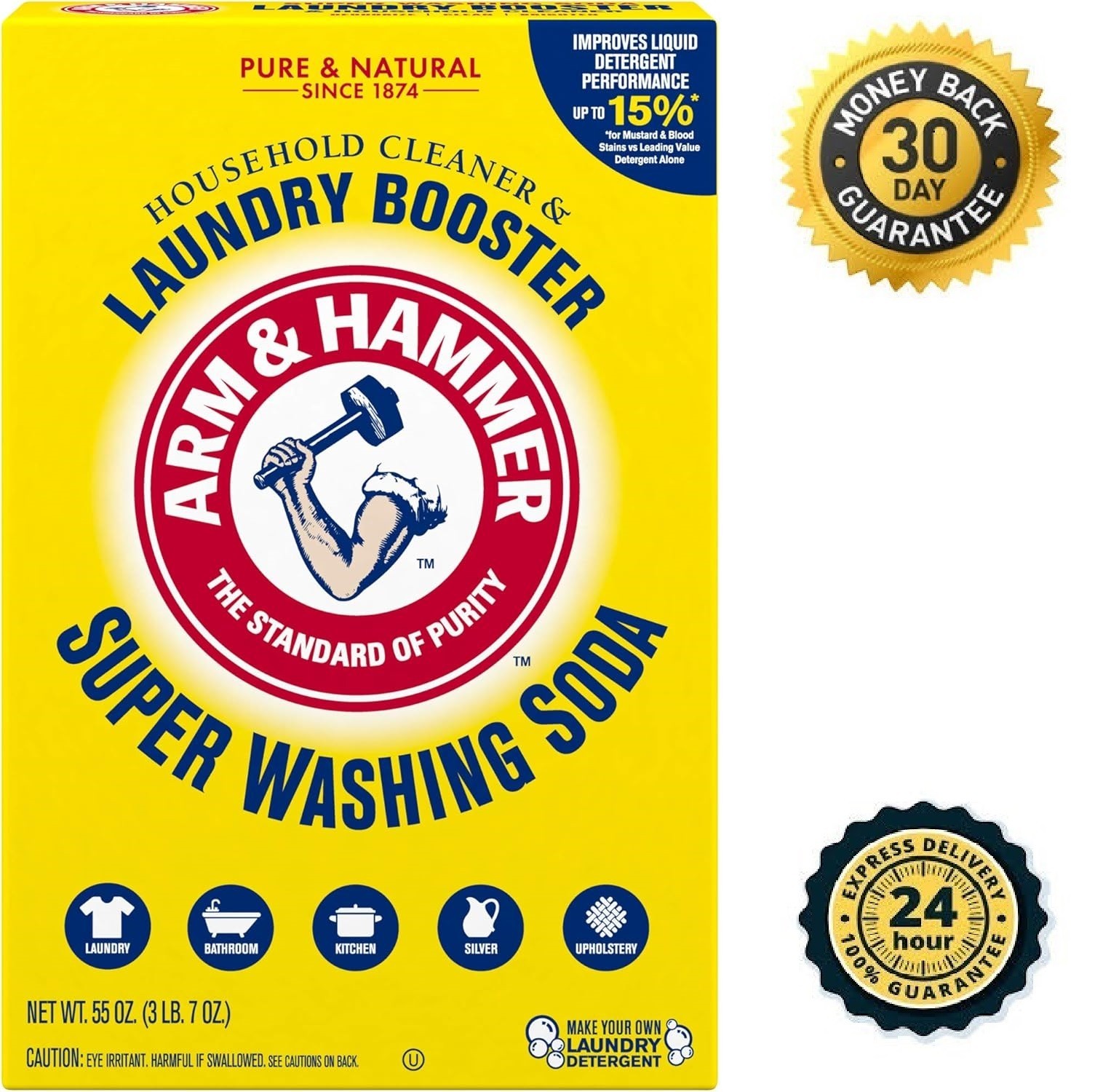 Arm & Hammer Super Washing Soda Detergent Booster & Household Cleaner, 55oz.