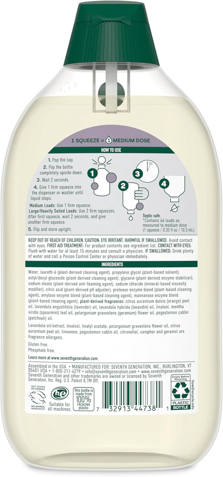 Seventh Generation EasyDose Laundry Detergent Fresh Lavender 23 oz 66 Loads