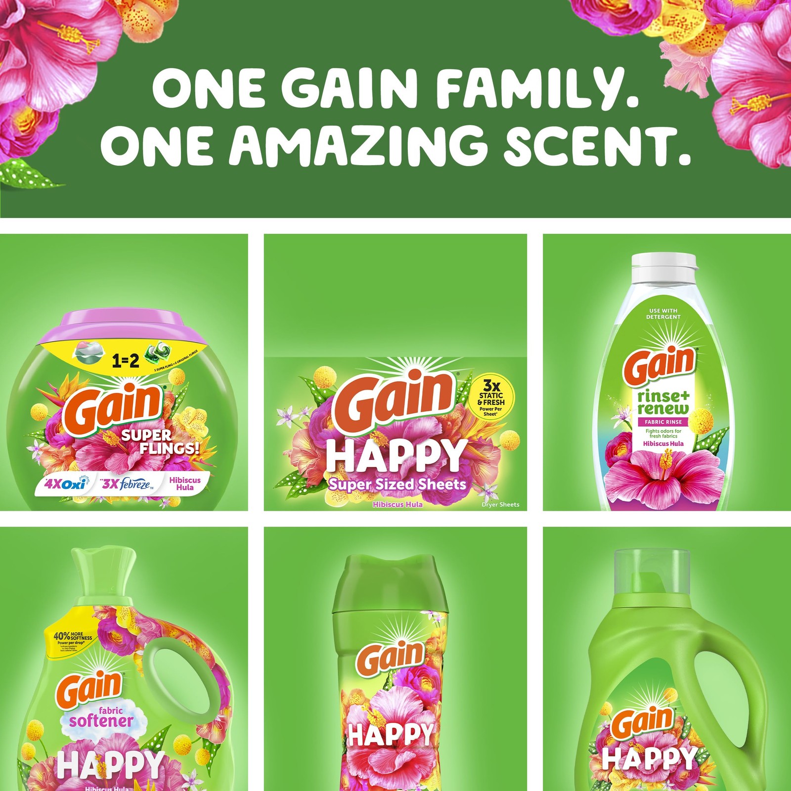 Gain Super Flings Laundry Detergent Pacs, 18 Count, Hibiscus Hula scent, irre…
