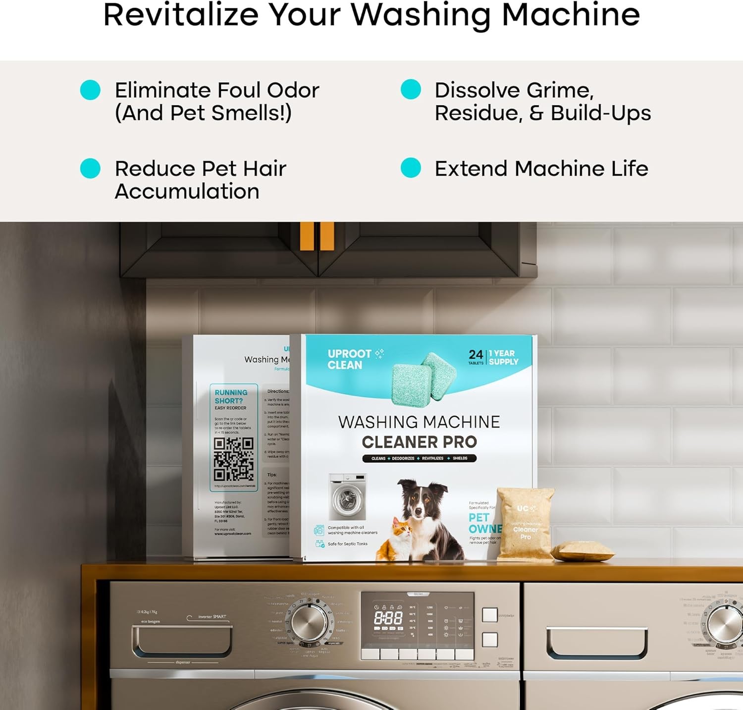 Uproot Clean Washing Machine Cleaner Tablets – 24 Pack for a 12 Month Supply. Fo