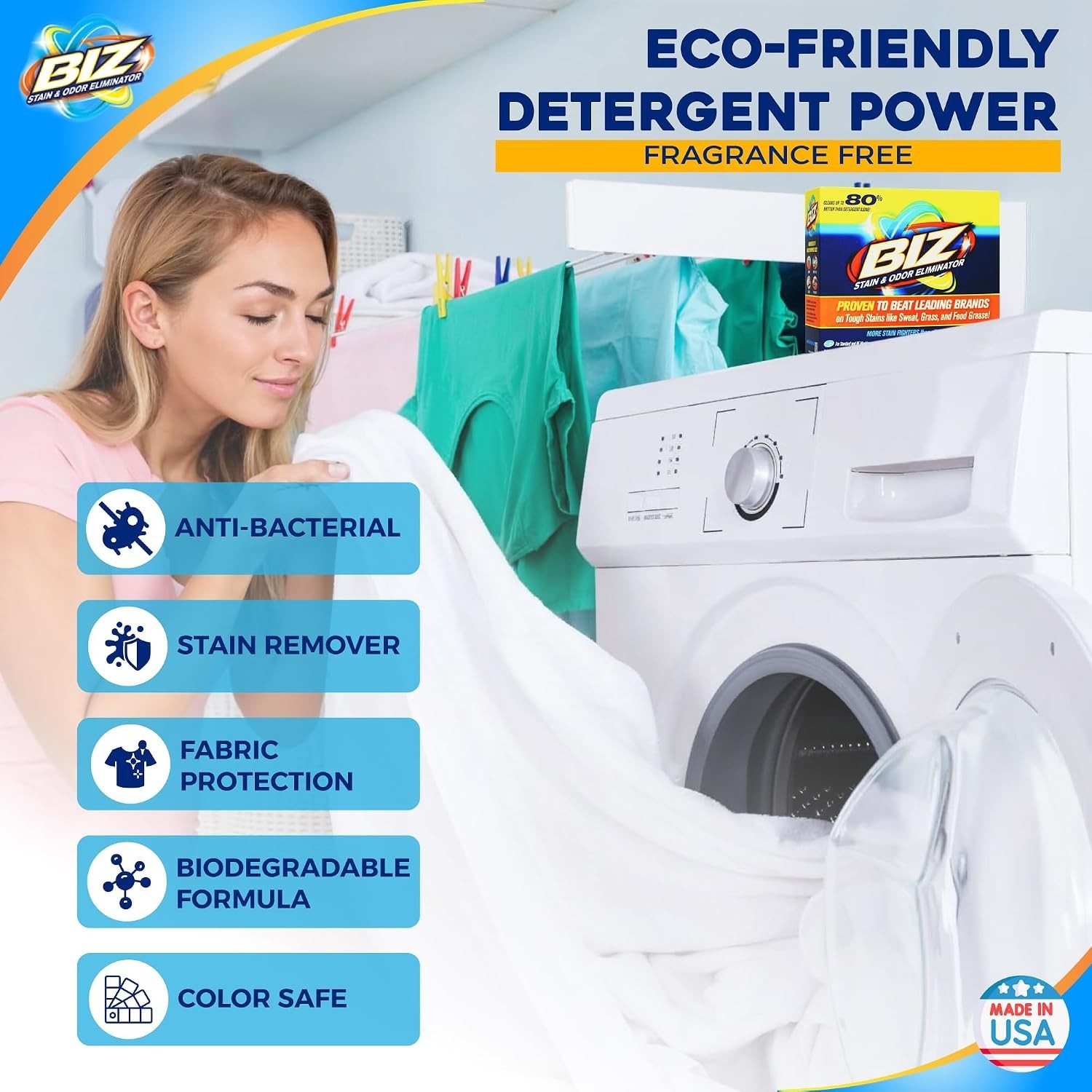 BIZ Laundry Powder Booster 60 oz Pack of 2 Stain Remover HE Safe Chlorine Free