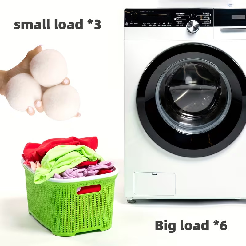6 XL Wool Dryer Balls Natural Fabric Softener 100% Organic+ reusable bag