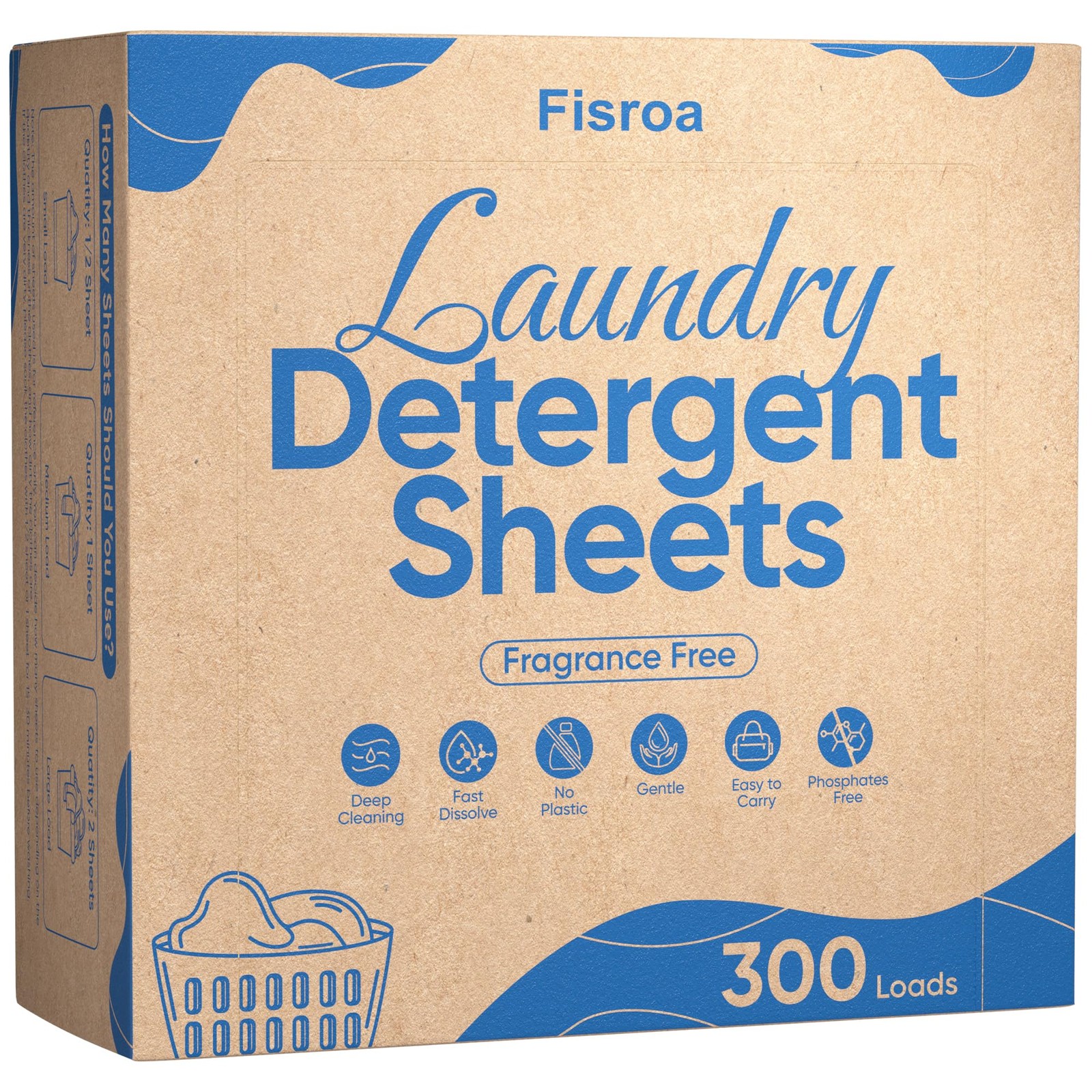 Fragrance Free Laundry Detergent Sheets Travel Eco-friendly 300 Loads Fisroa