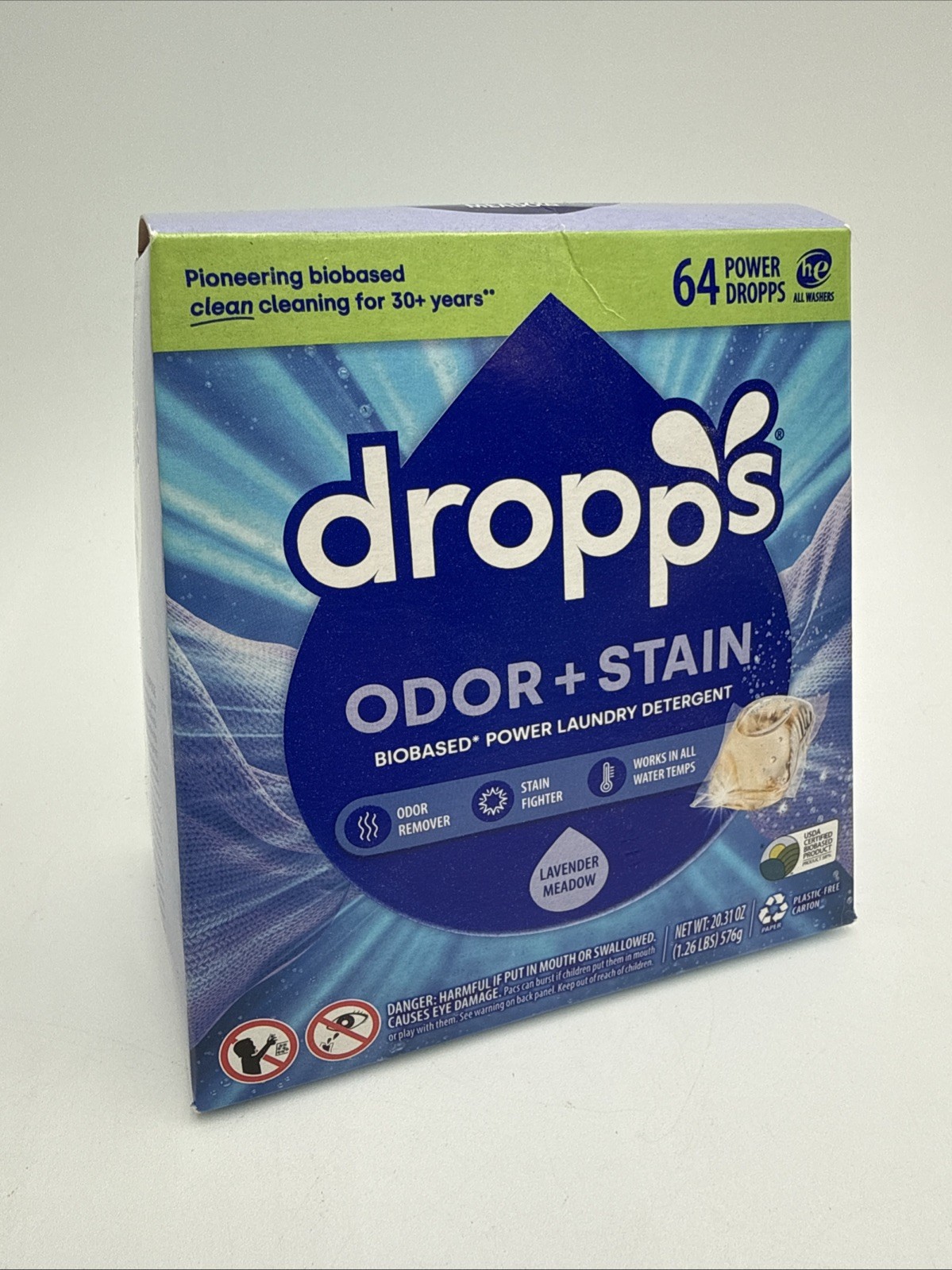 Dropps Odor & Stain Biobased Power Laundry Detergent 64 Count Lavender NEW