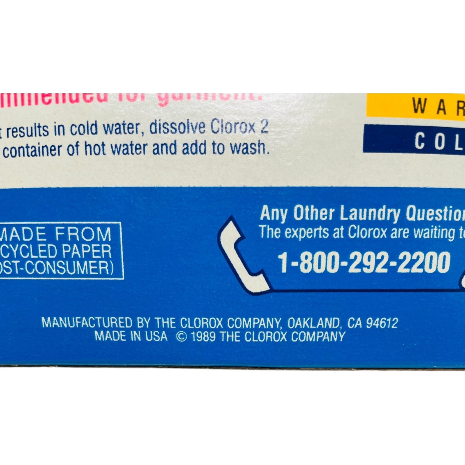 Vintage Clorox 2 Non Chlorine 40 oz 1989 Color Safe Bleach Whitens Sealed Prop