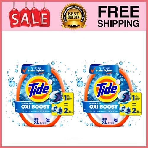 2 Pack Tide PODS Laundry Detergent Pacs, Oxi Boost Power PODS, 45ct/pk