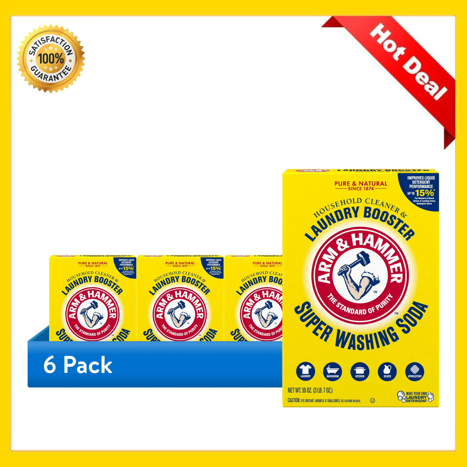 ARM & HAMMER Super Washing Soda Detergent Booster Household Cleaner 55 Oz 6 Pack