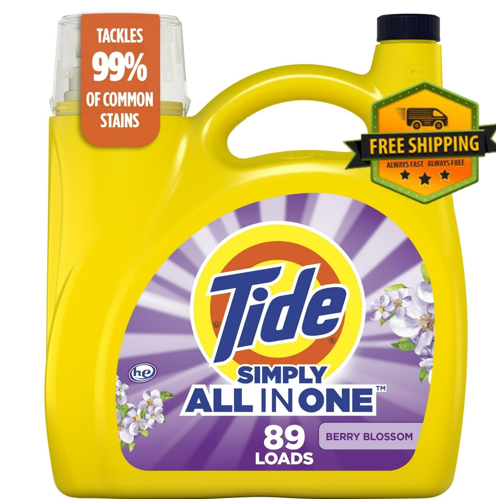Tide Simply Laundry Detergent, Berry Blossom Scent, 117oz, 89 Loads