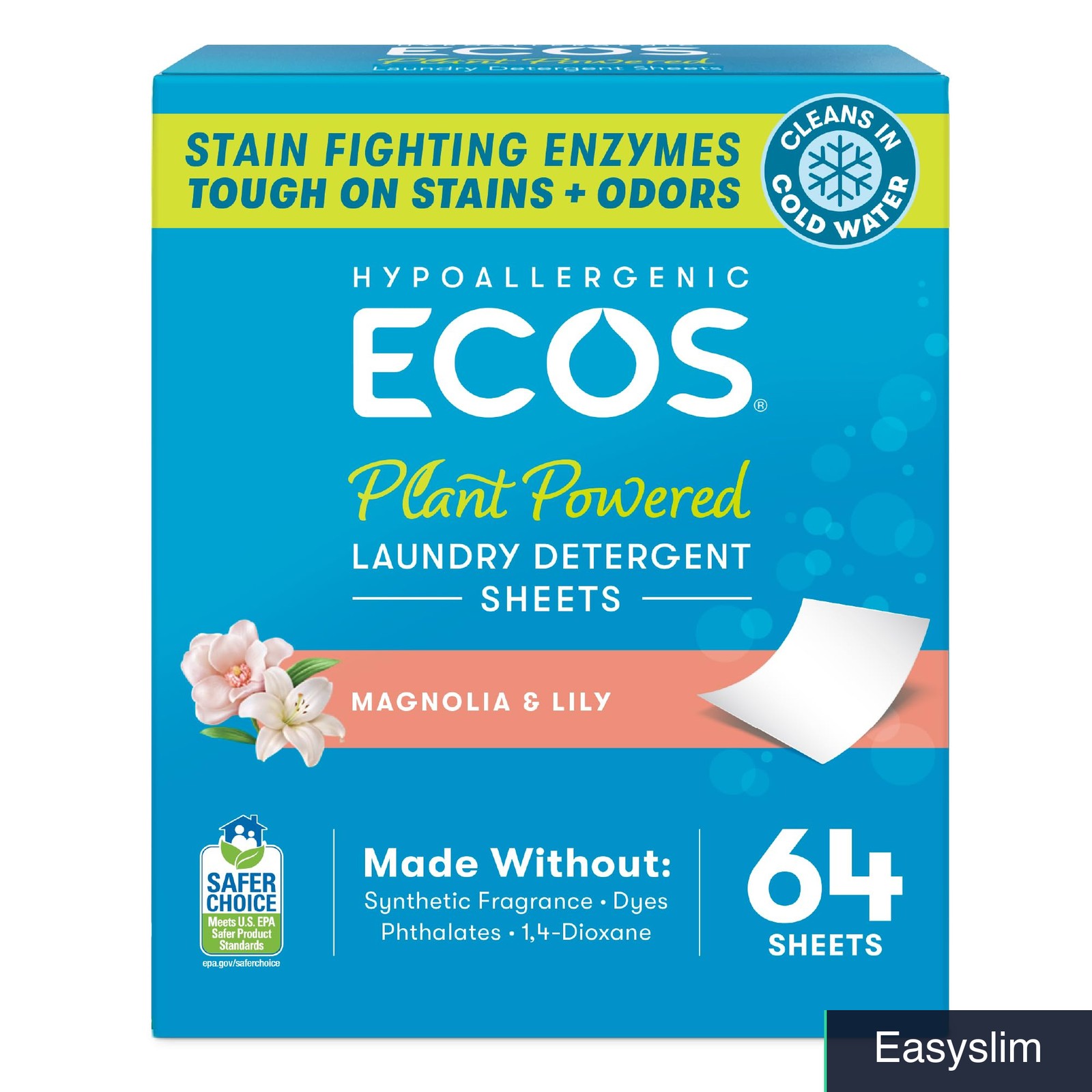 Laundry Detergent Sheets, Plant-Based Formula, Magnolia & Lily, 64 Count