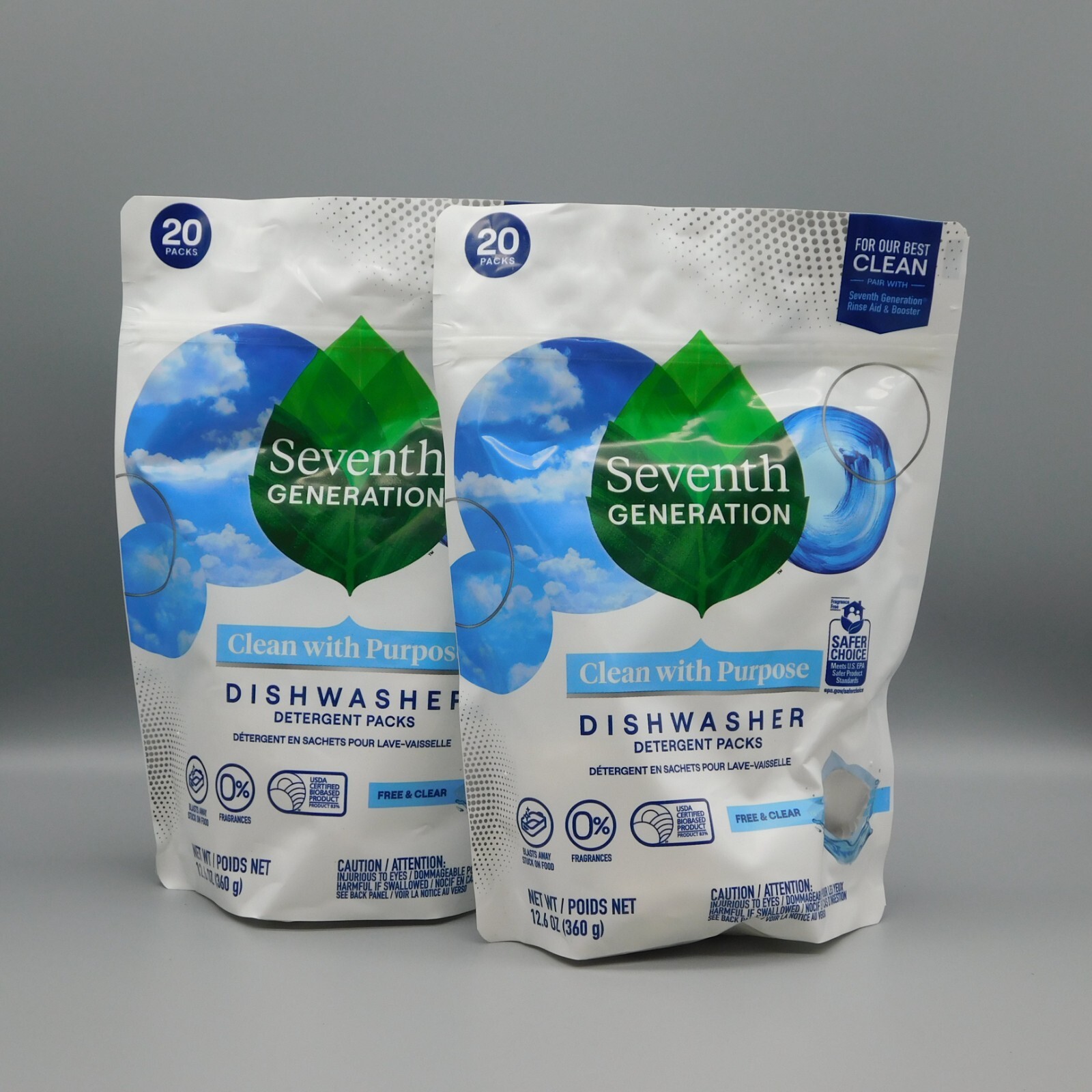 Seventh Generation Dishwasher Detergent Packs Free & Clear 20 Packs (40 Total)