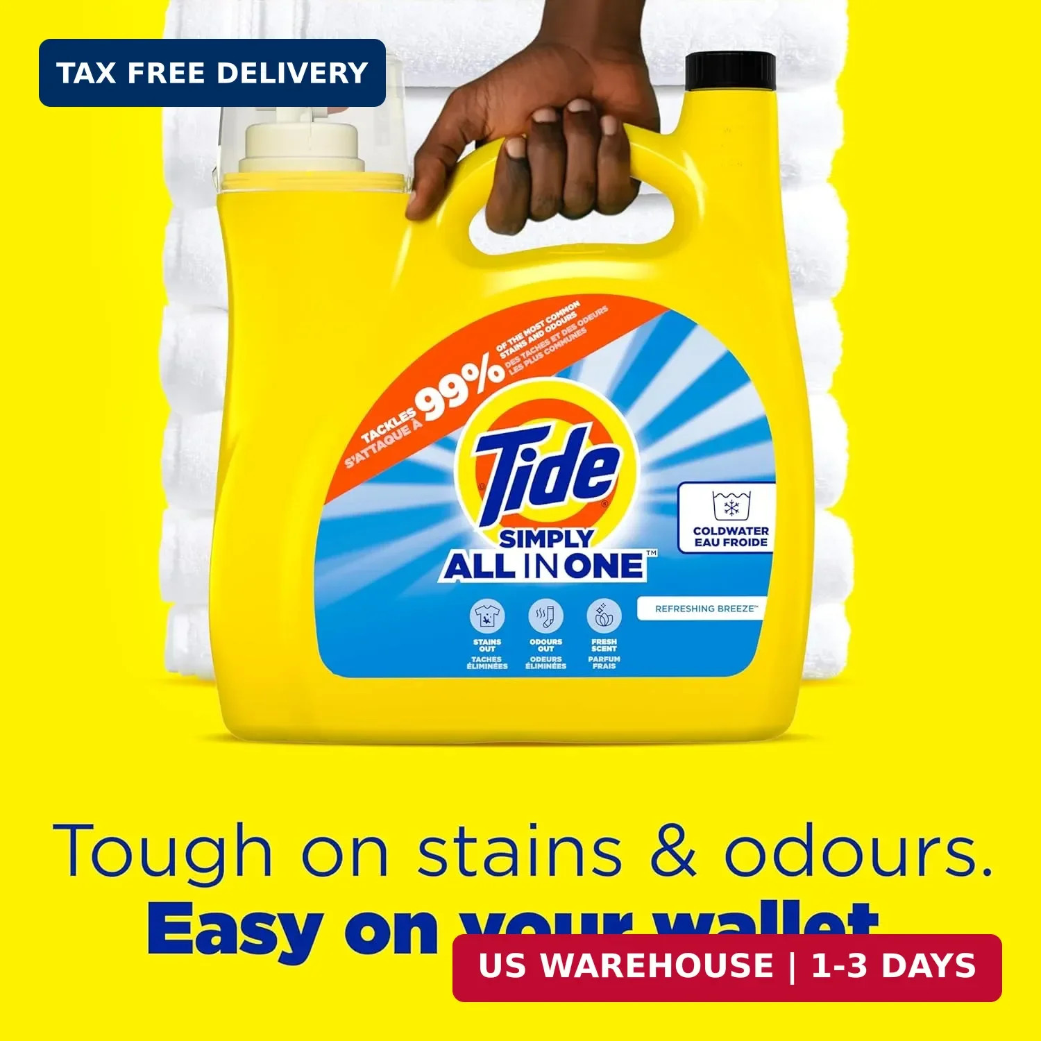 Tide Simply All-In-One Liquid Laundry Detergent, Refreshing Breeze Scent, 128 Lo