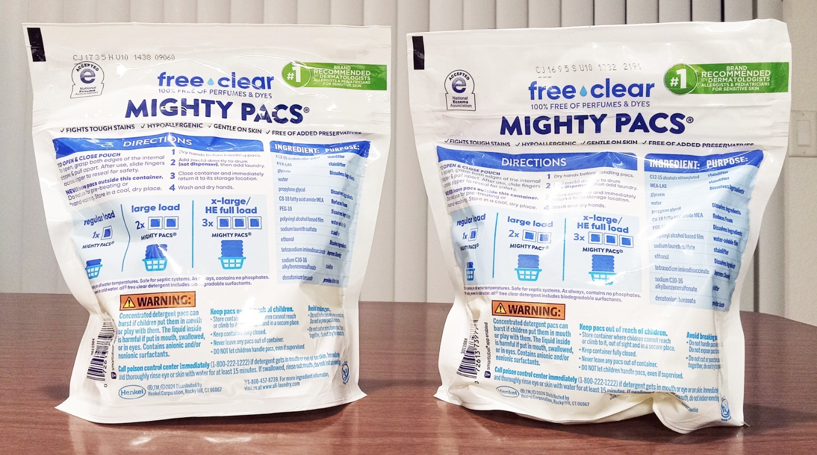 Lot of 2 All Free Clear, Original 4-in-1 Mighty PACS Laundry Detergent, 19 Pacs