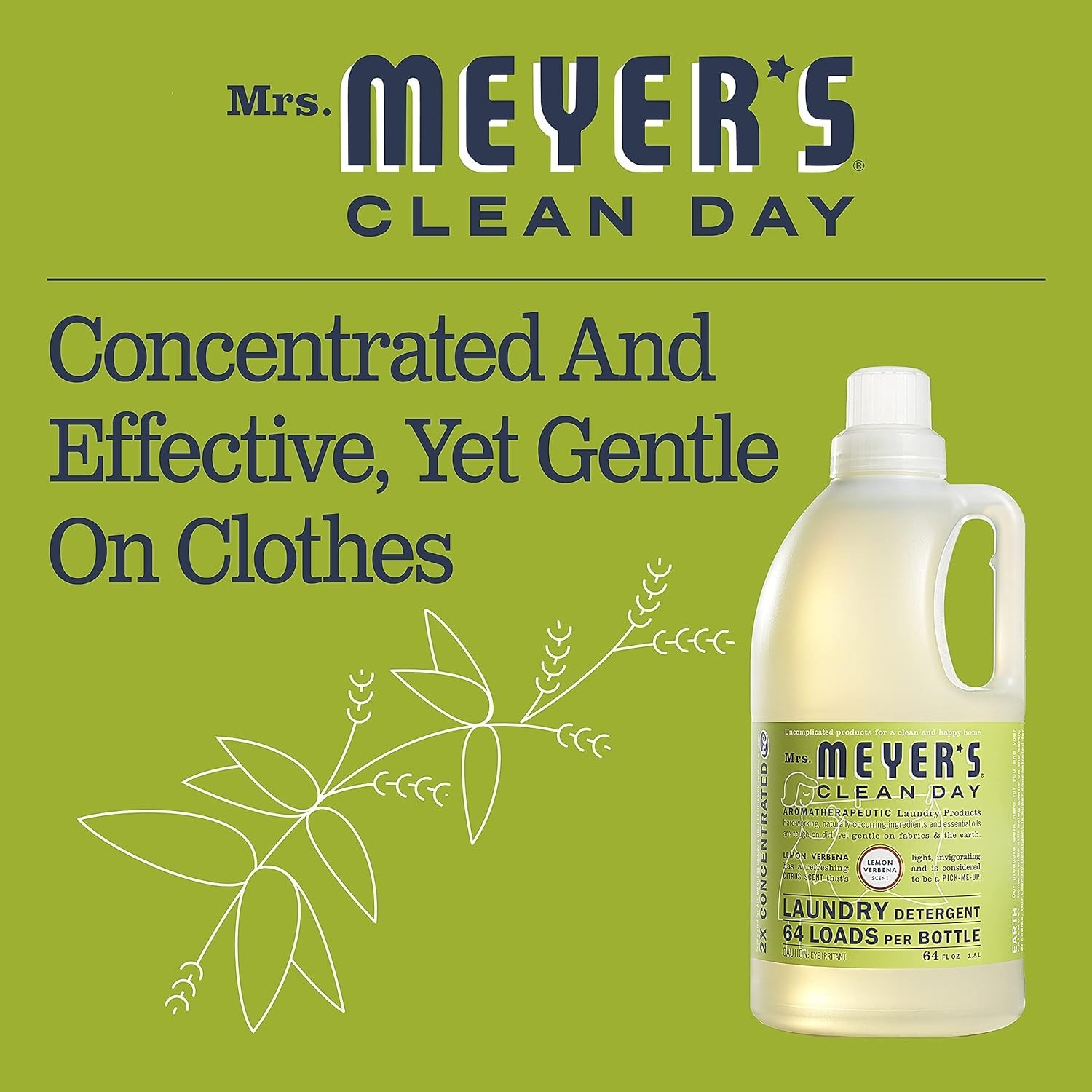 MRS. MEYER’S CLEAN DAY Laundry Detergent, Lemon Verbena, 64 fl oz, 2 Pack