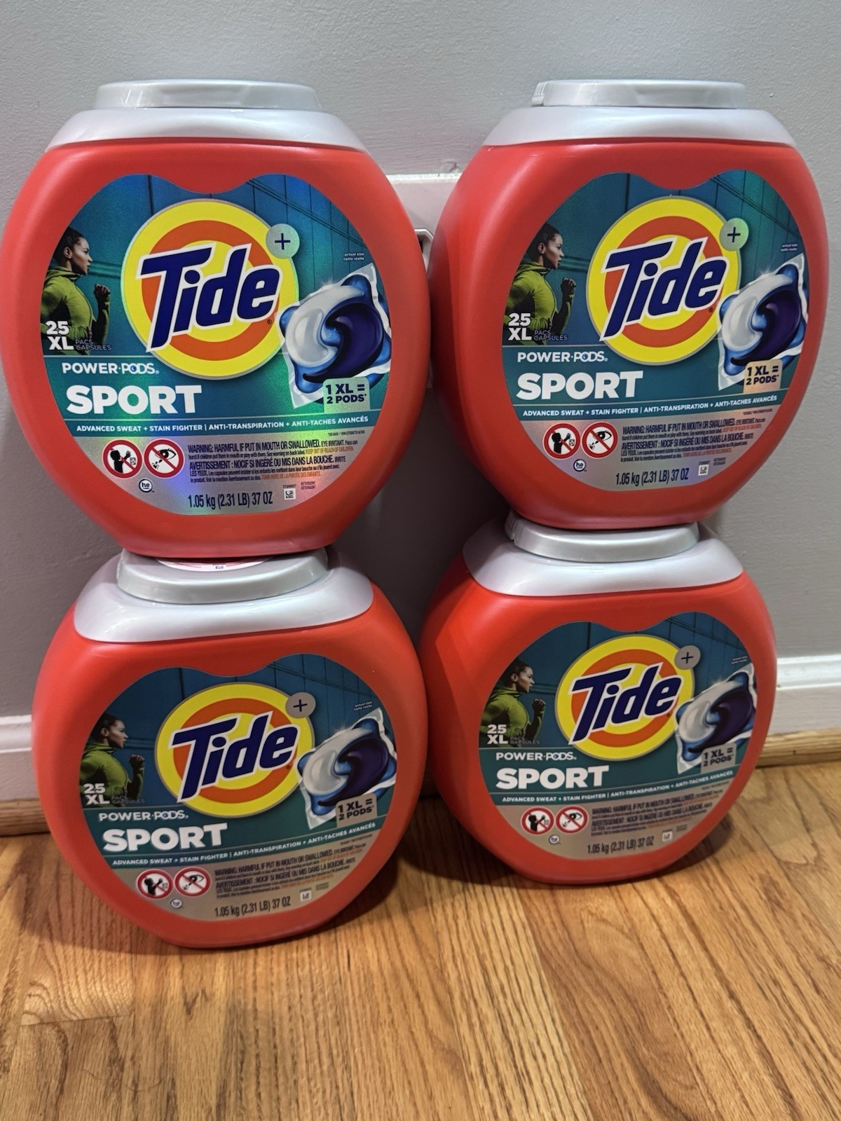 Tide Power Pods Sport Laundry Detergent Capsules 25 Loads, 4 Pack Stain Fighter