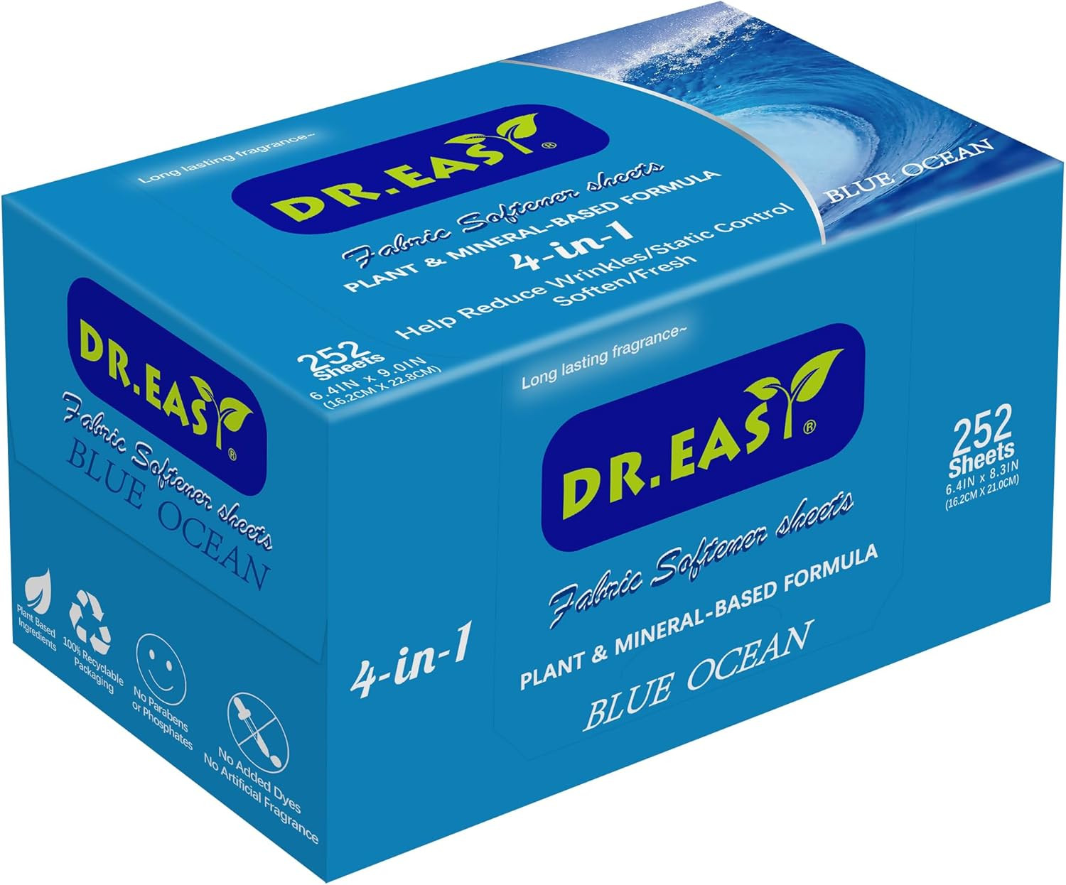DR.EASY Dryer Sheets Plant Based Formula 252 Ct BLUE Ocean,Softener Sheets for L