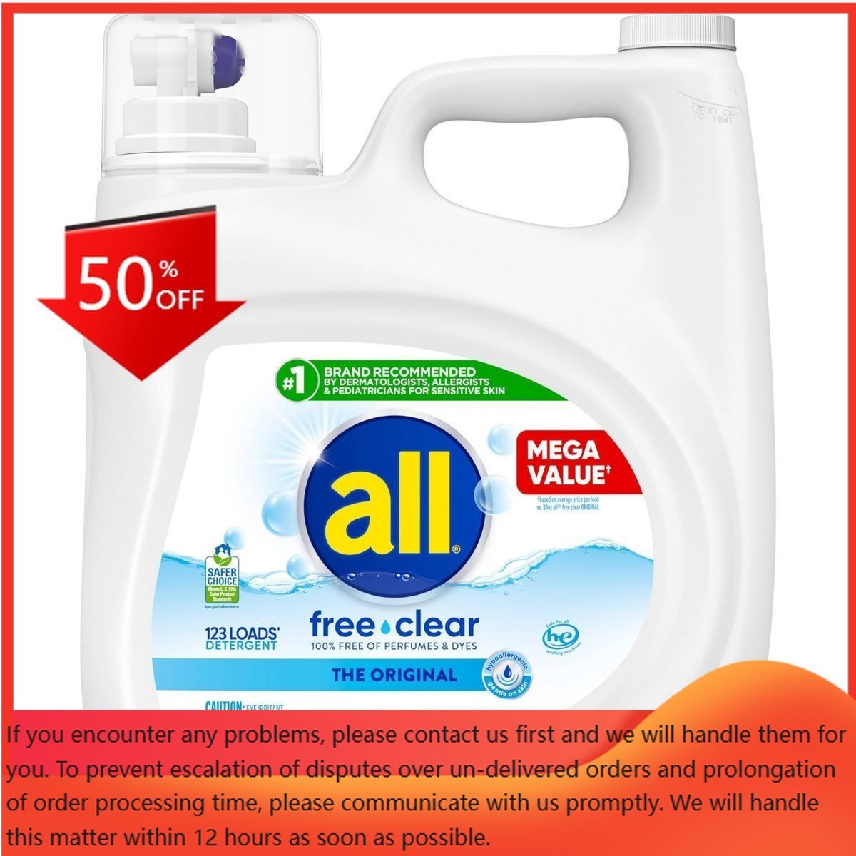 All Unscented Free Clear for Sensitive Skin HE Liquid 123 Loads – 154 fl oz