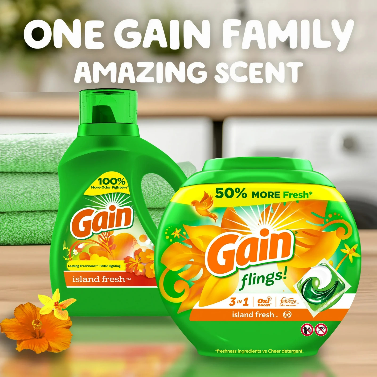 3P Gain Liquid Laundry Detergent, Island Fresh Scent, 154 fl oz, 107 Loads