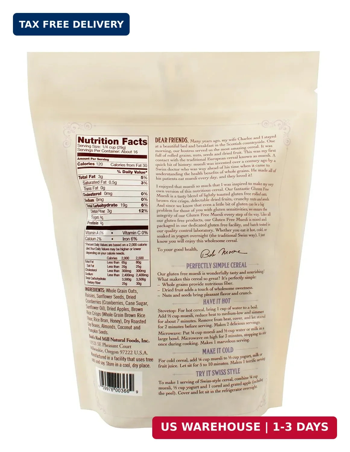 Bob’s Red Mill Gluten Free Muesli, 16oz (Pack of 4) – Gluten Free, Non GMO, Kosh