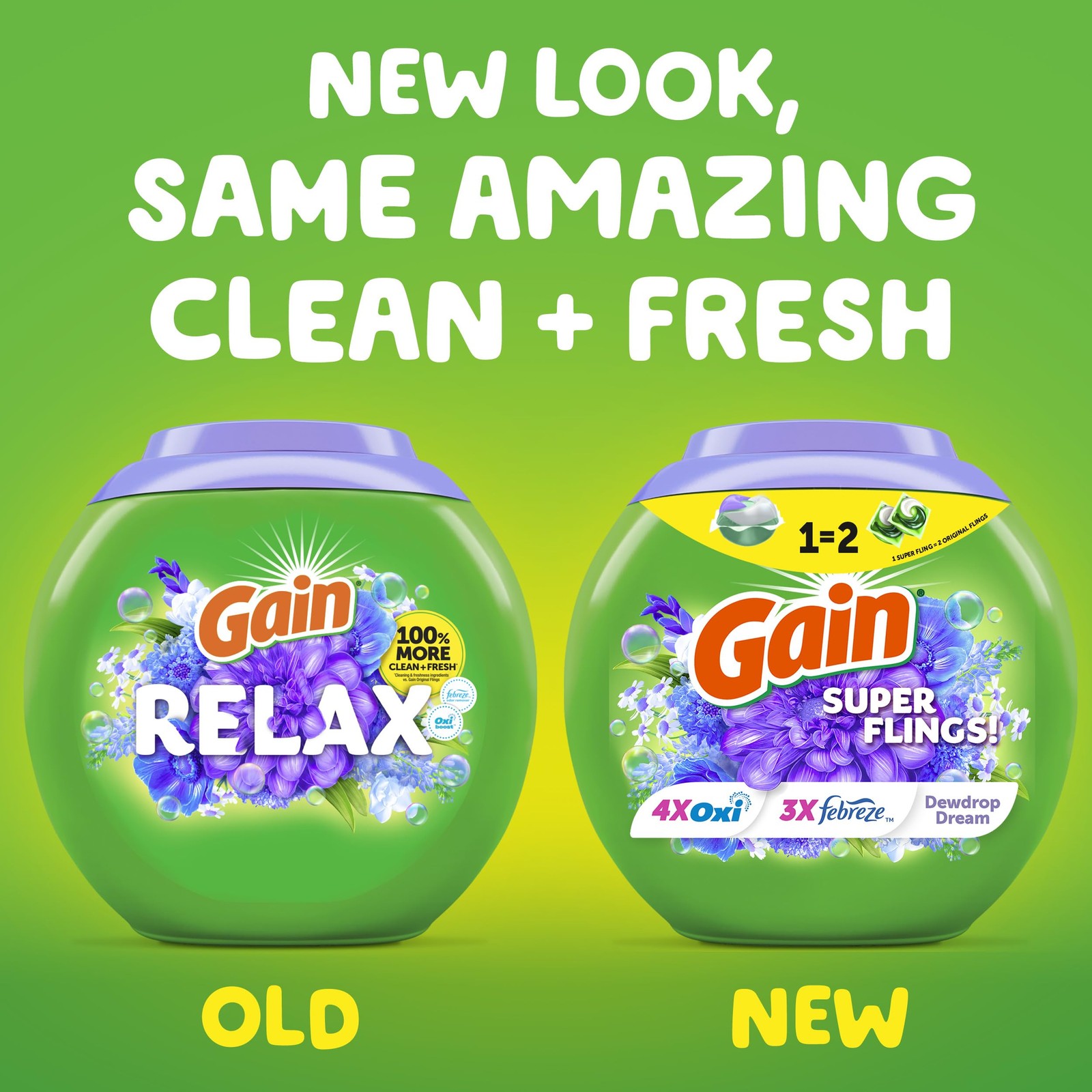 Gain Super Flings Laundry Detergent Pacs, 45 Count, Dewdrop Dream Scent