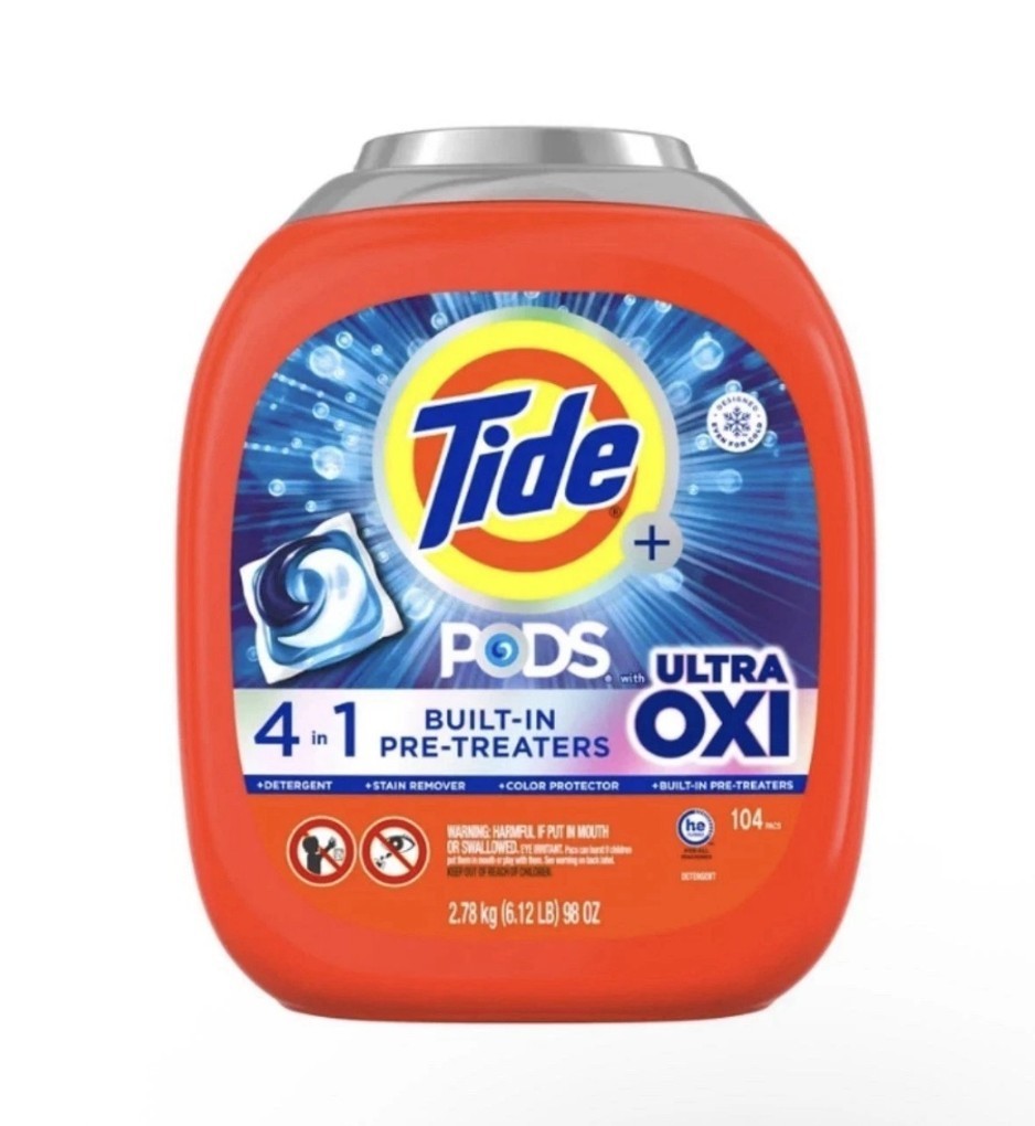 Tide Ultra Oxi Laundry Detergent Pods with 4 in 1 Built-In Pre-Treaters 104 Pacs