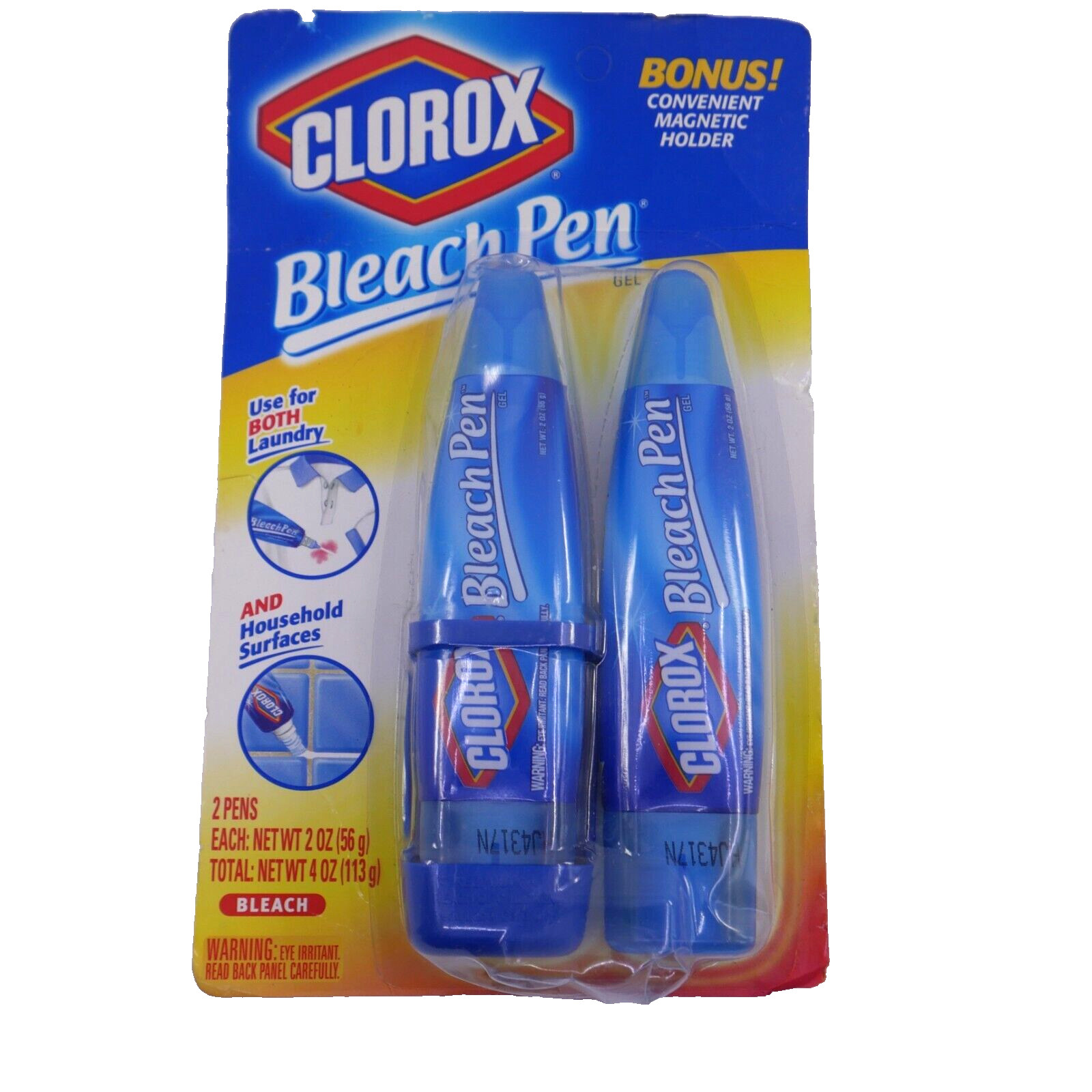 Clorox Bleach Pen Gel Dual Tipped 2 Oz 2 pack w/ holder New & SEALED