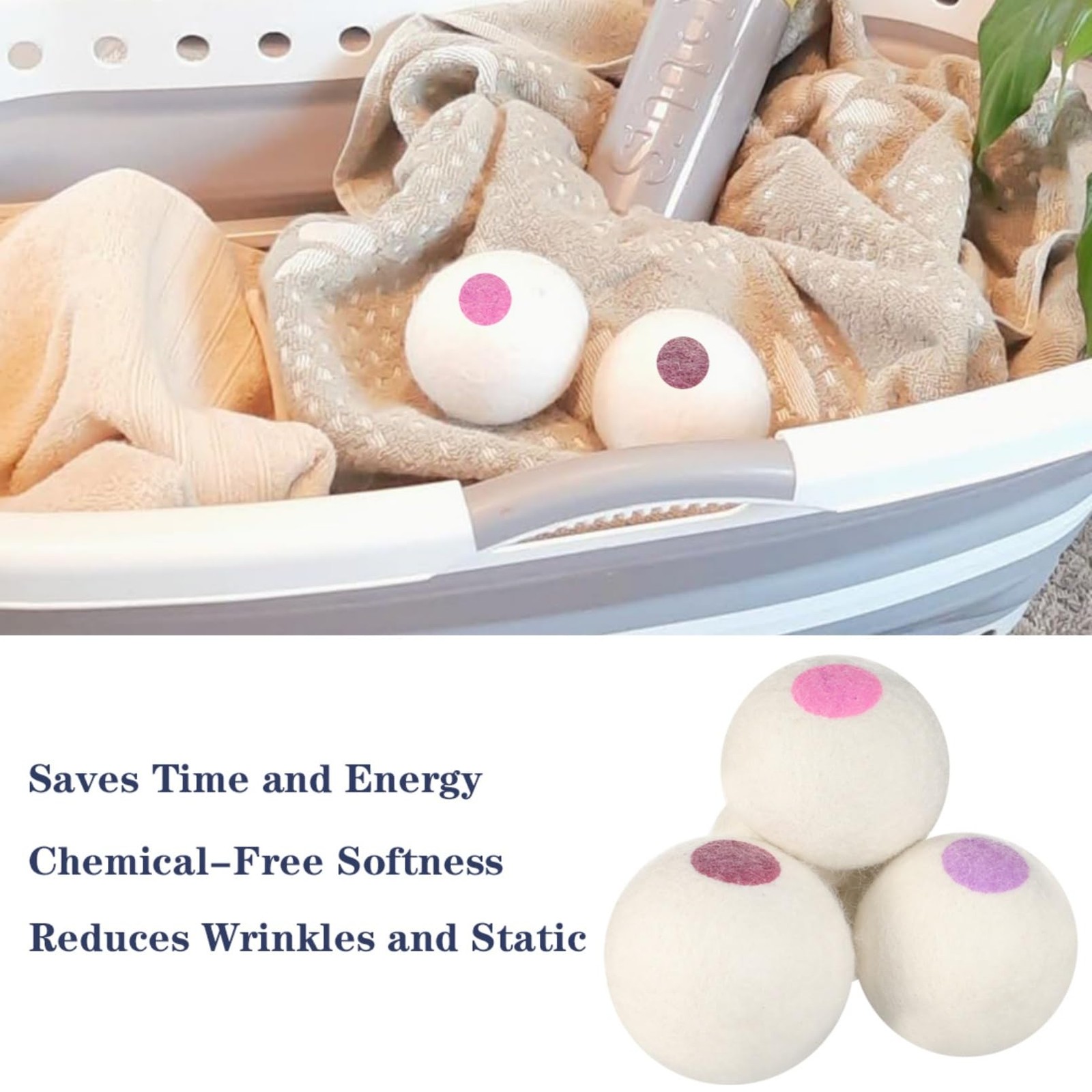 Wool Dryer Balls 6PCS Pure Organic Laundry Wool Tumble Dryer Ball Reusable Na…