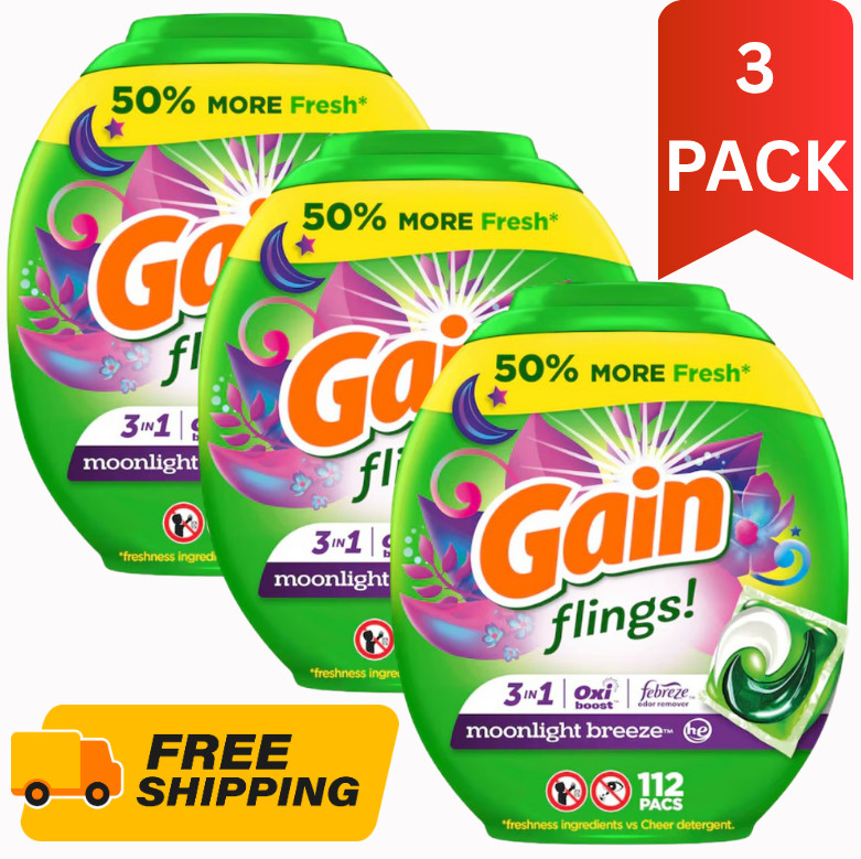 [DEAL] 3 PACK Gain Flings Moonlight Breeze HE Laundry Detergent 112 Loads