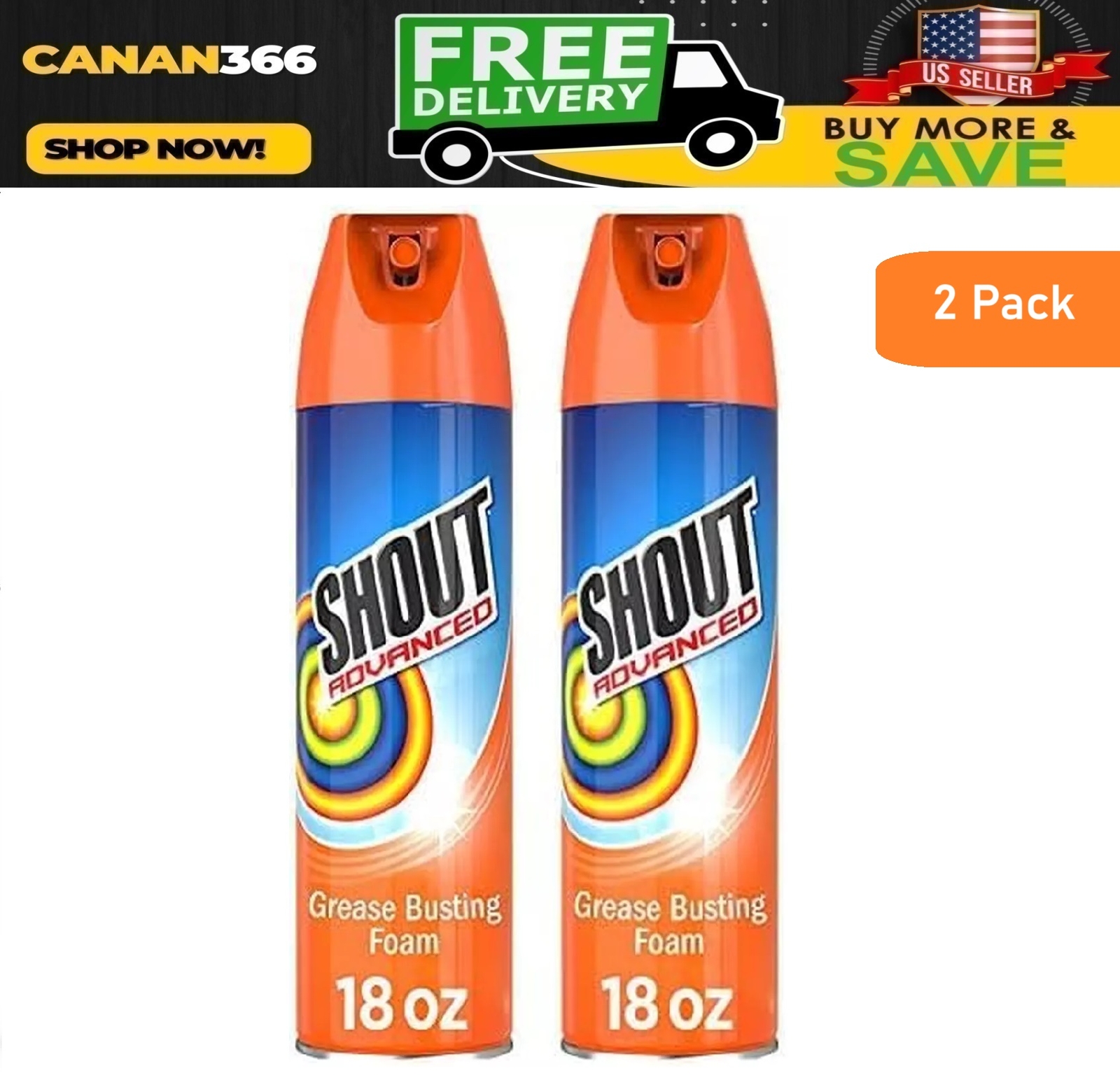 2 Shout Advanced Foaming Grease and Oil Stain Remover for Clothes, 18 oz, Red