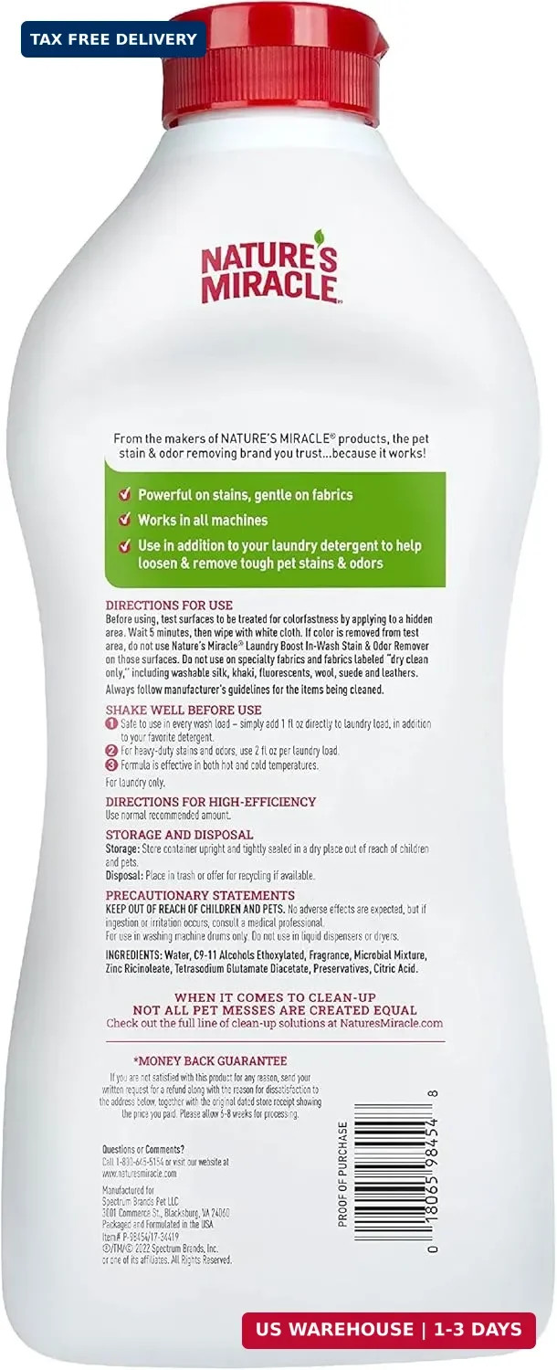 Nature’s Miracle Laundry Boost In-Wash Stain and Odor Remover, 32 Ounces, Laundr