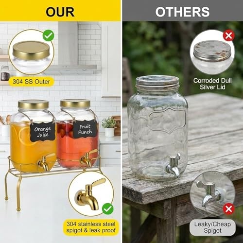 1 Gallon Glass Drink Dispenser Set of 2 – Drink 1 Gallon with Stand 2 PACK